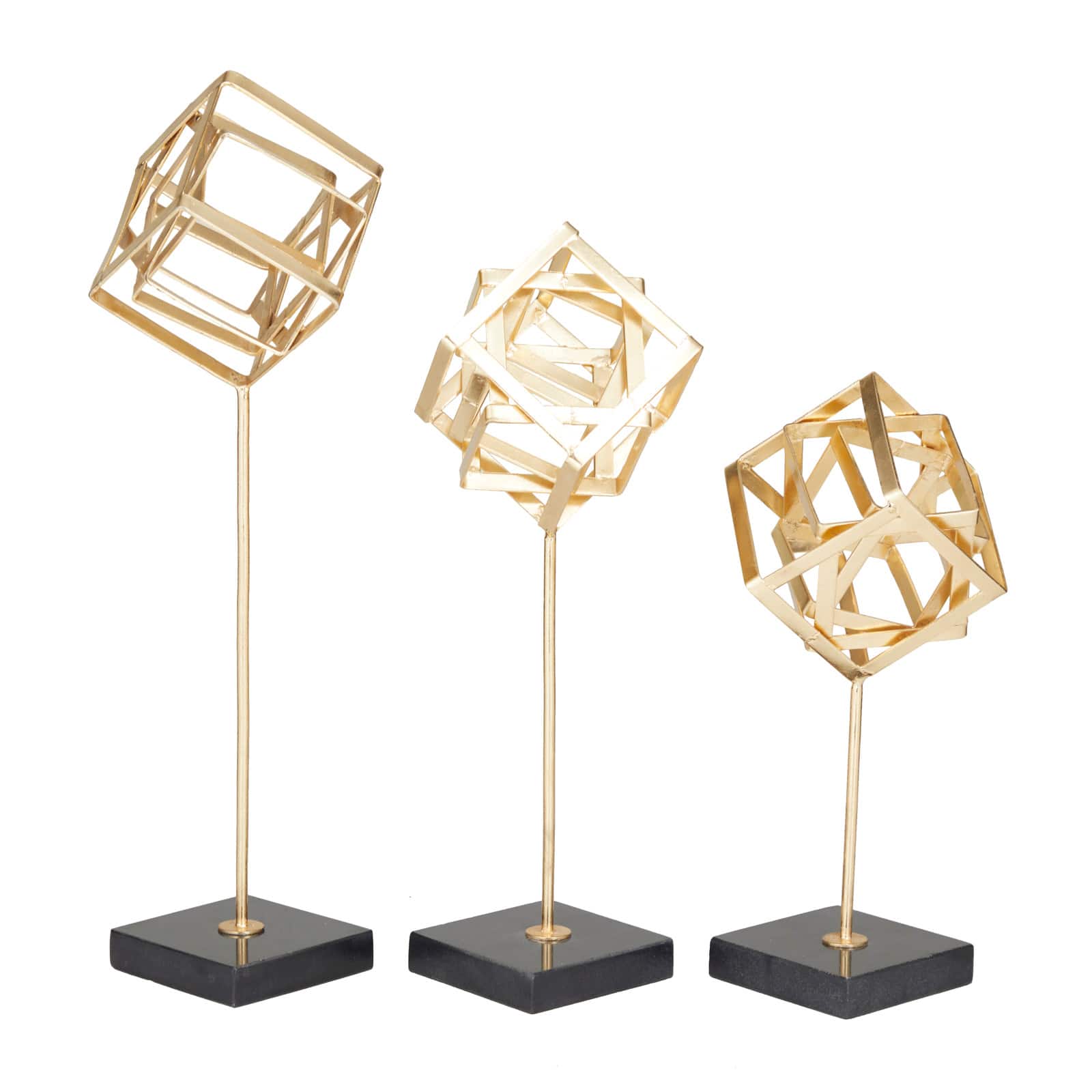 CosmoLiving by Cosmopolitan Set of 3 Gold Marble Contemporary Sculpture, 19" x 6" x 6"