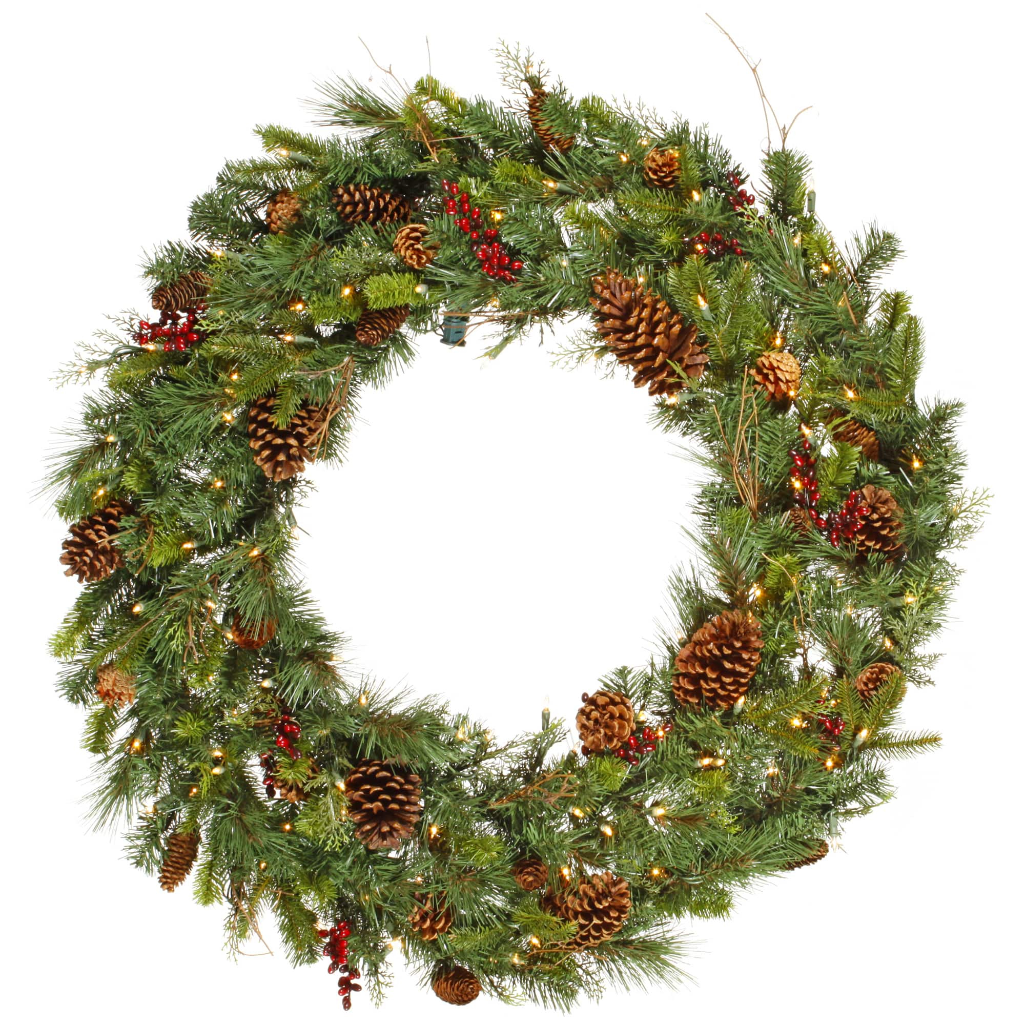 36" Pre-Lit Cibola Mixed Berry Christmas Wreath, Warm White LED Lights