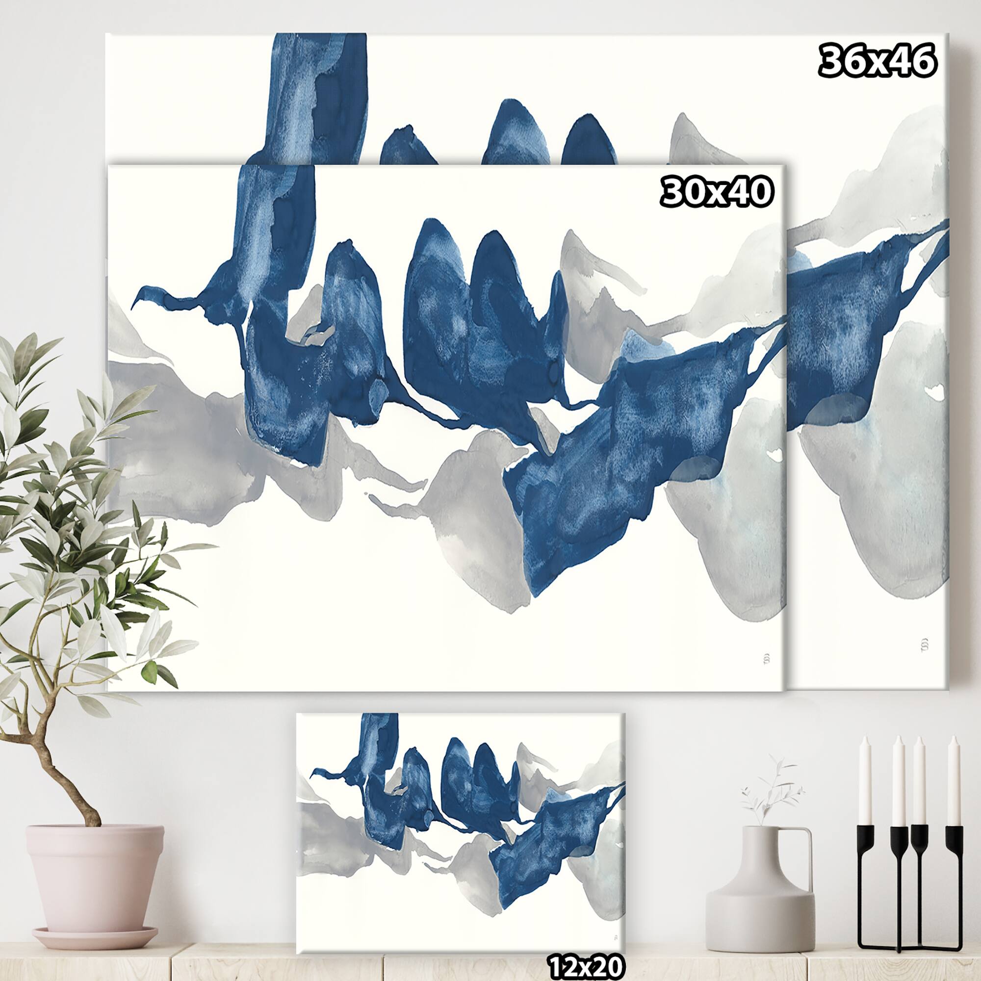 Designart - Gouache Sapphire on Gray - Modern & Contemporary Canvas Art