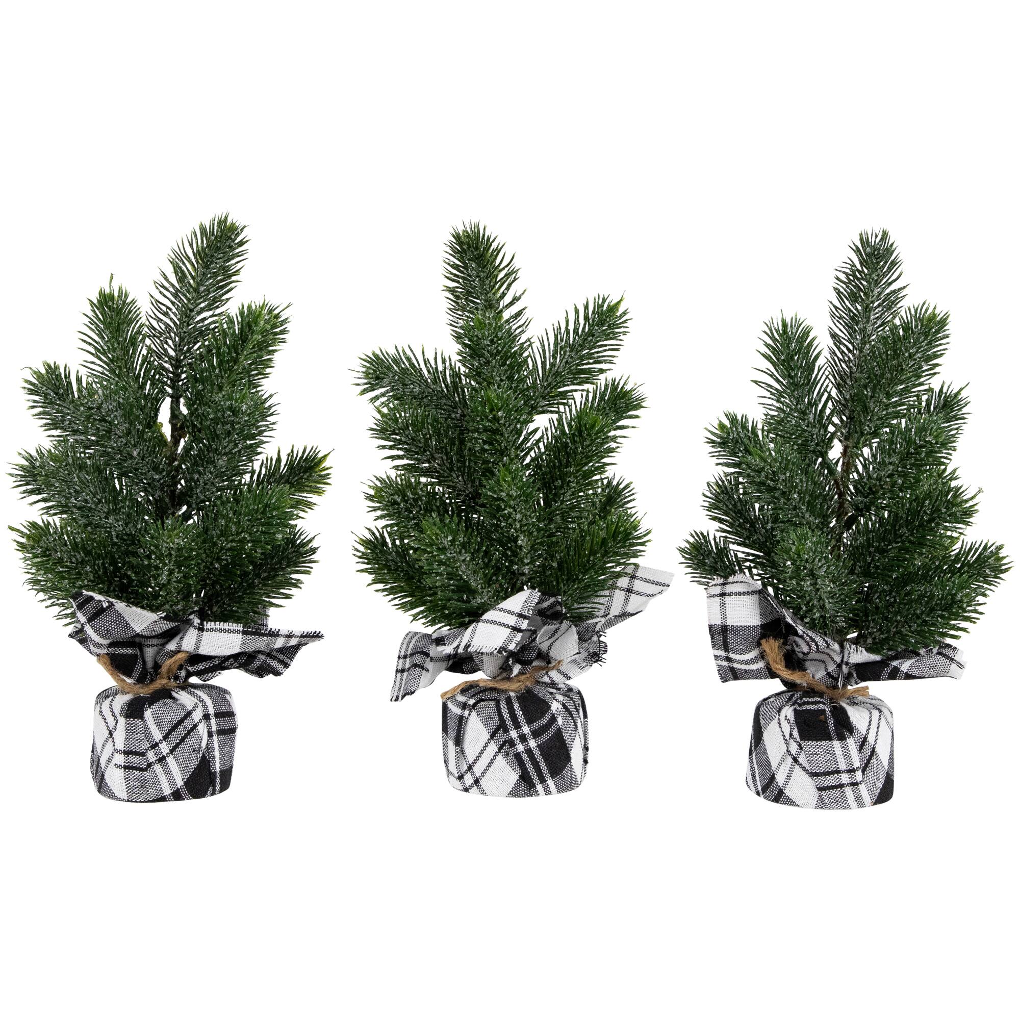 10&#x22; Unlit Iced Pine Artificial Christmas Tree Set