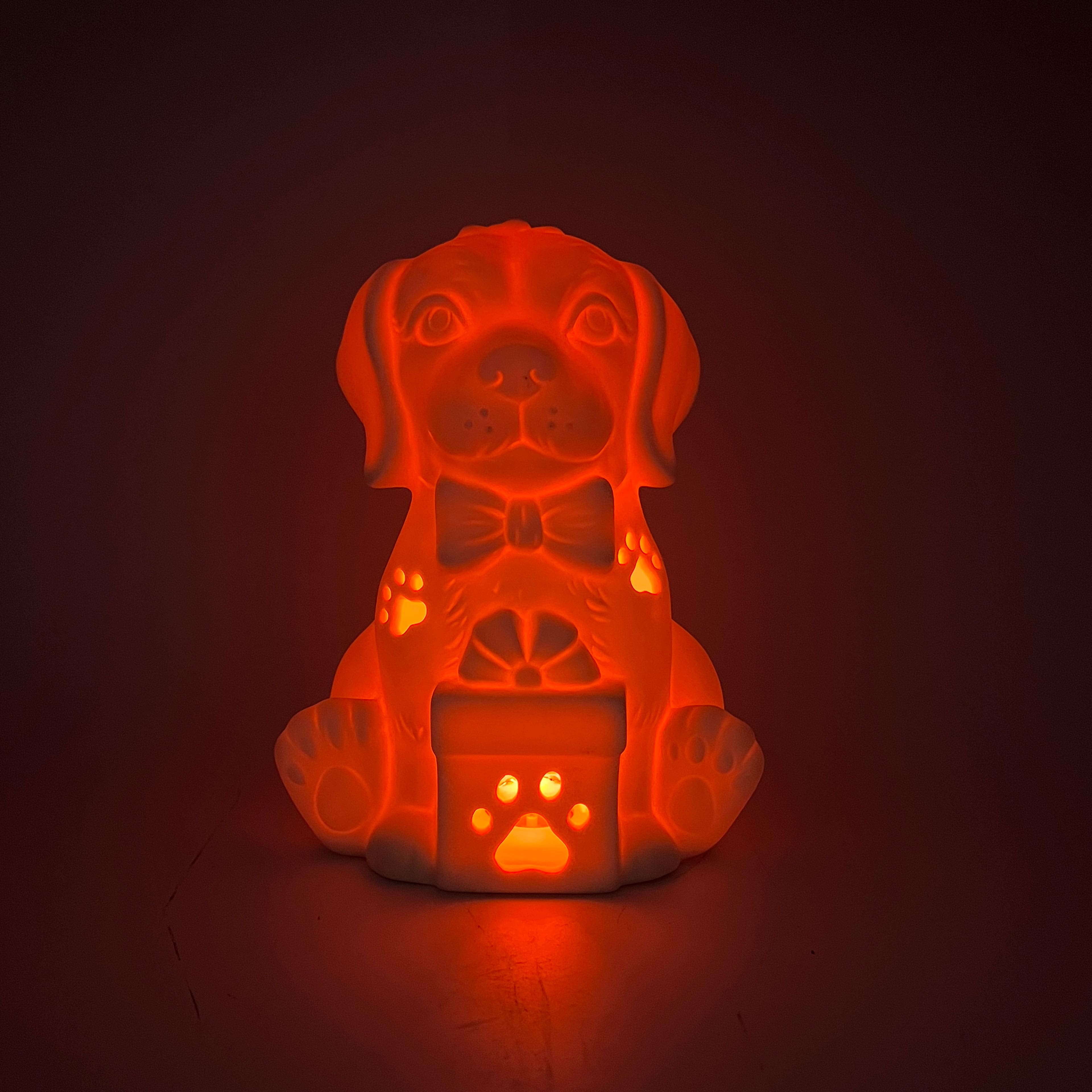 7.25&#x22; Dog with Gift DIY LED Ceramic D&#xE9;cor by Make Market&#xAE;