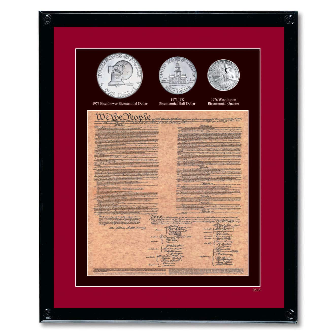 American Coin Treasures Framed U.S. Constitution With All 3 Bicentennial Coins