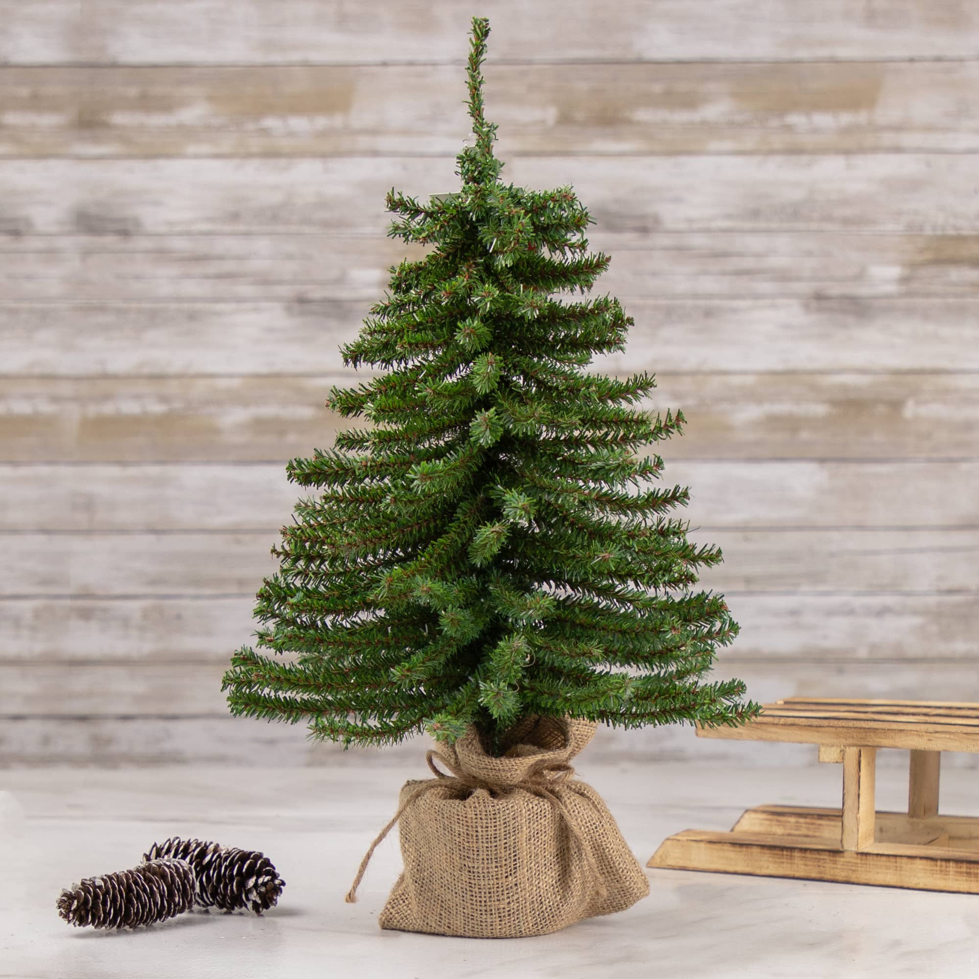 18&#x22; Unlit Downswept Mini Village Pine Artificial Christmas Tree in Burlap Base