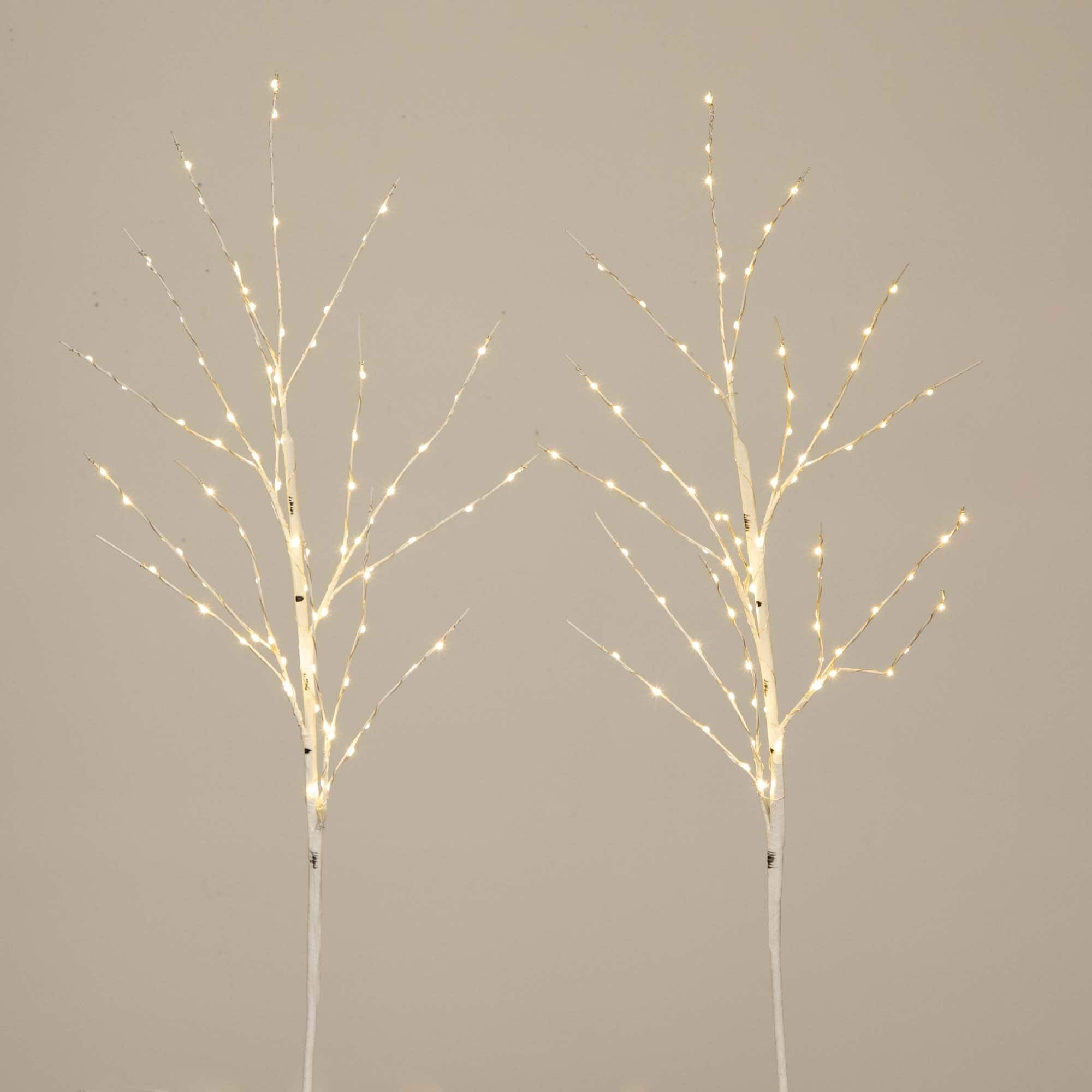 2 Pack 3ft. Pre-Lit Artificial White Birch Branches, Warm White LED Lights