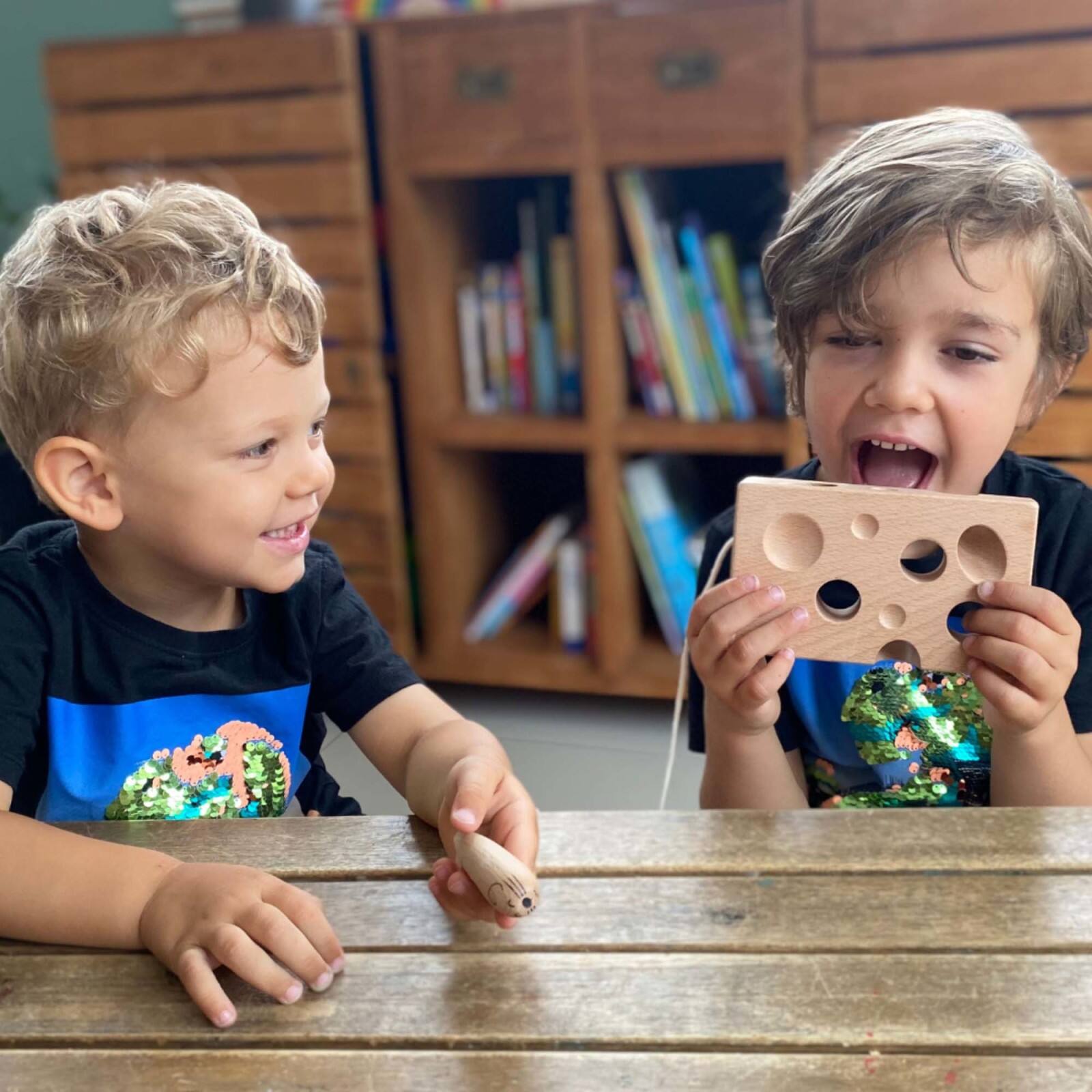 Extasticks Cheesalino Cheese & Mouse Wooden Lacing Toy