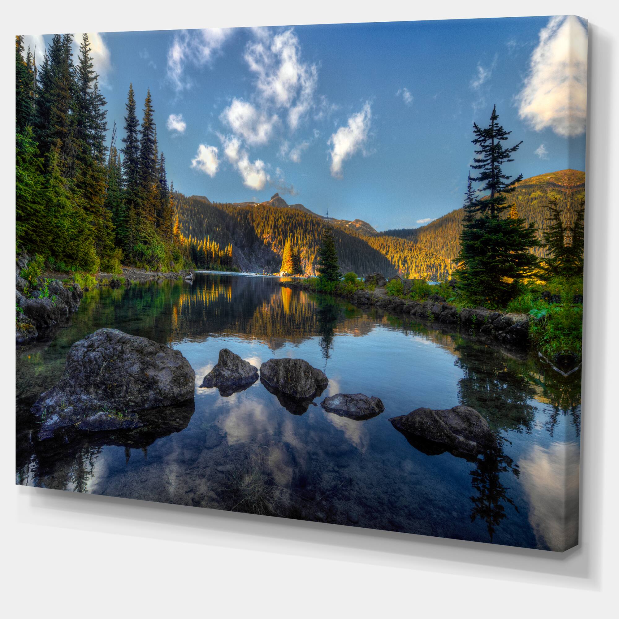 Designart - Mountain Lake Surrounded by Trees - Landscape Canvas Art Print