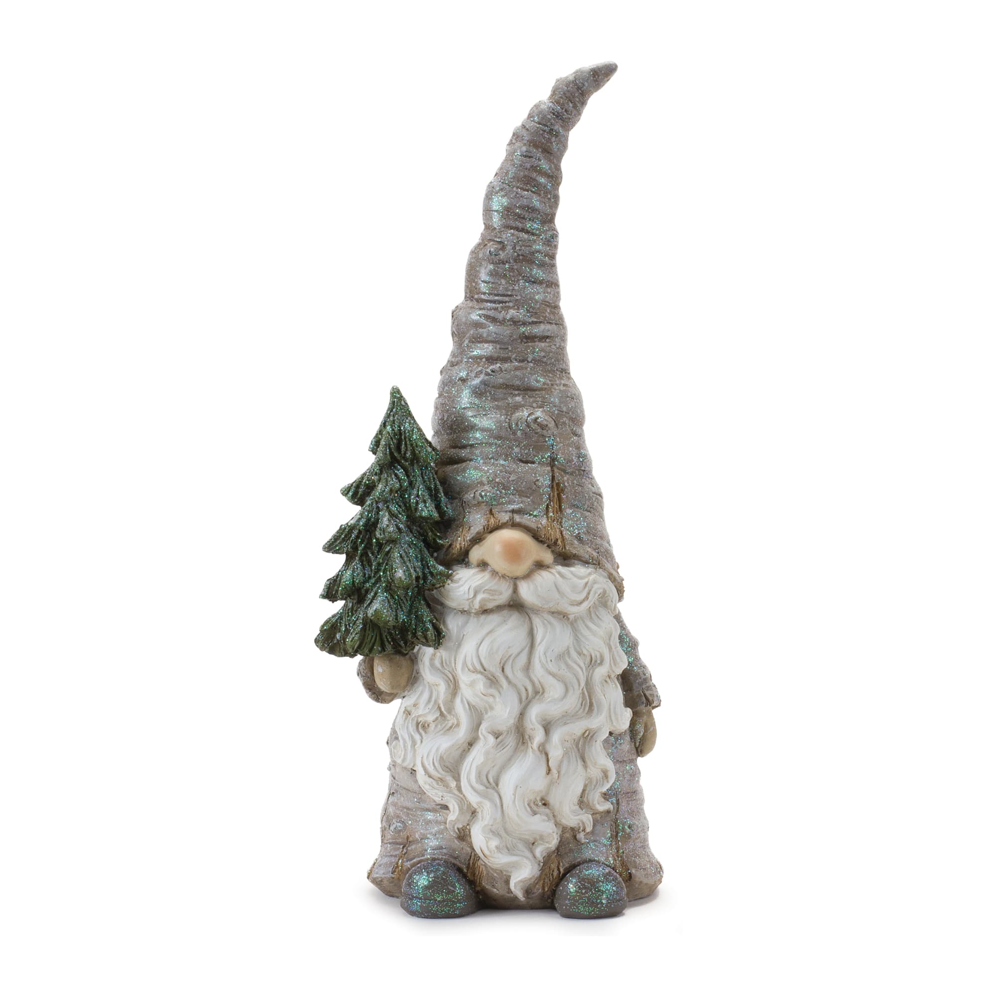 13.5&#x22; Pine Tree Trunk Gnome Statue Set