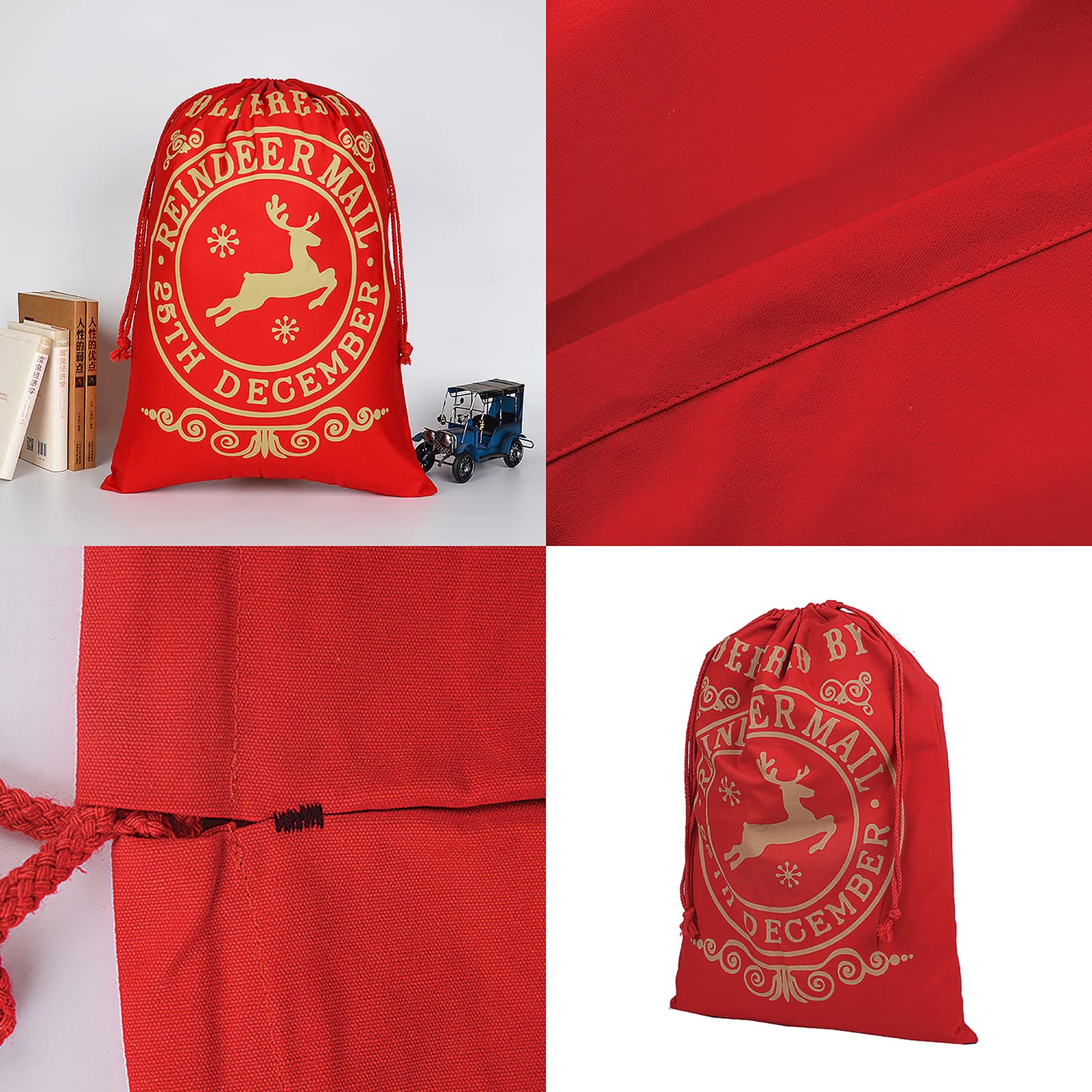 19&#x22; x 26&#x22; Delivered By Christmas Red Cotton Drawstring Bag