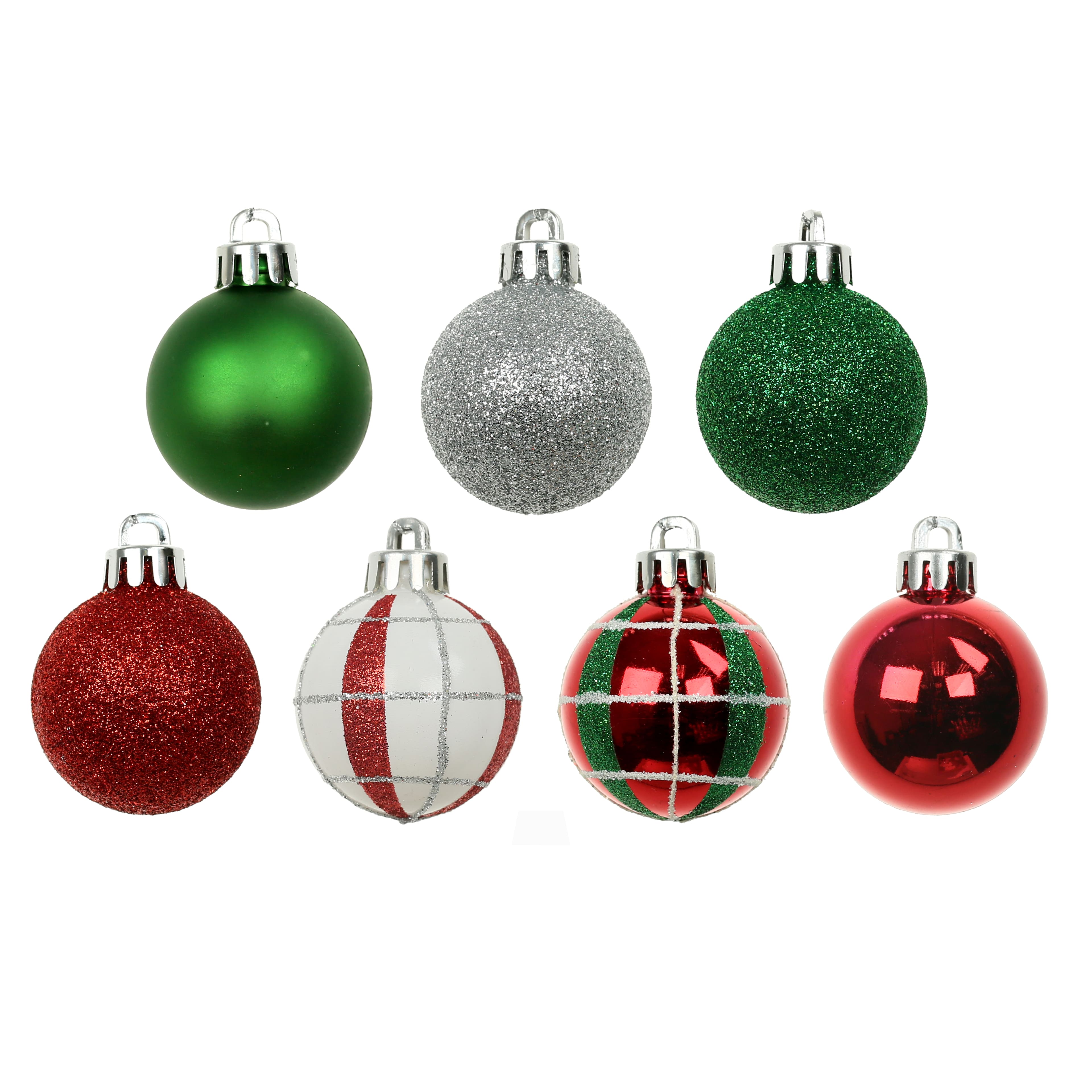 7 Pack 1.5&#x22; Red, Green, White &#x26; Silver Shatterproof Ball Ornaments by Ashland&#xAE;