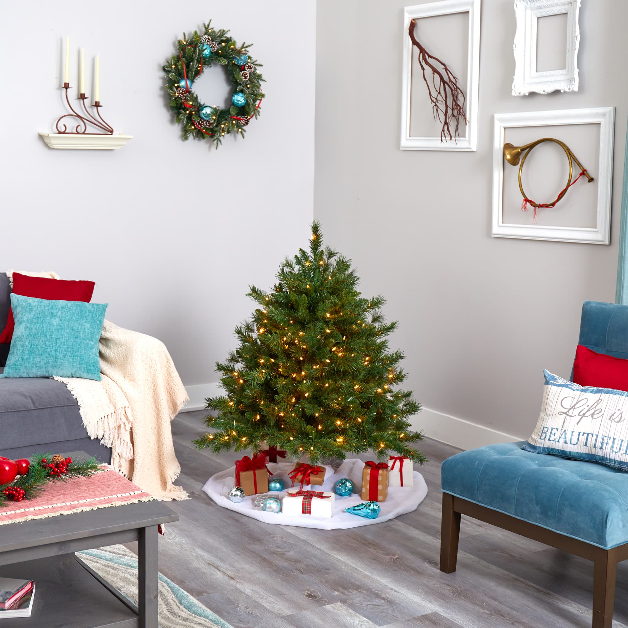 4ft. Pre-Lit Wyoming Mixed Pine Artificial Christmas Tree, Clear LED Lights