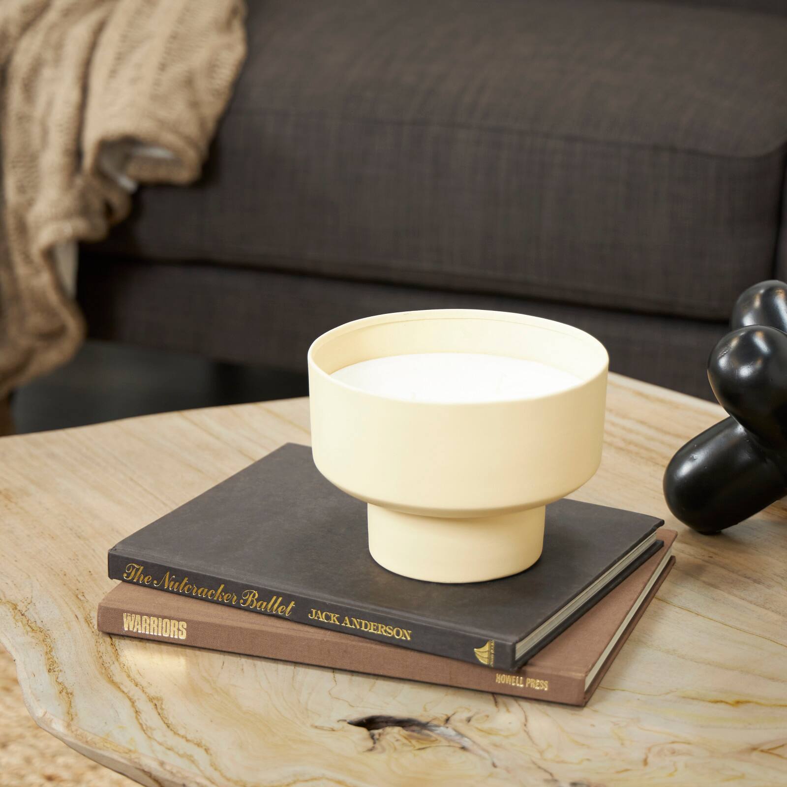 White Wax Sweet Bamboo Scented Candle with Elevated Matte Tan Container