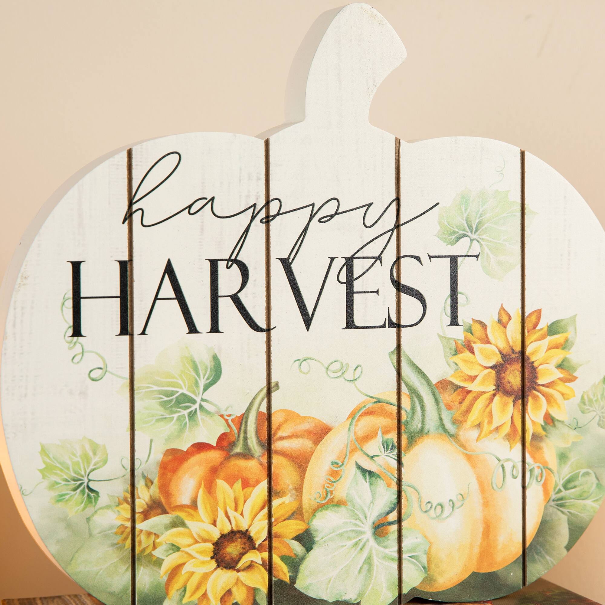 Glitzhome® 9.75" "Happy Harvest" Wooden Pumpkin Table Sign