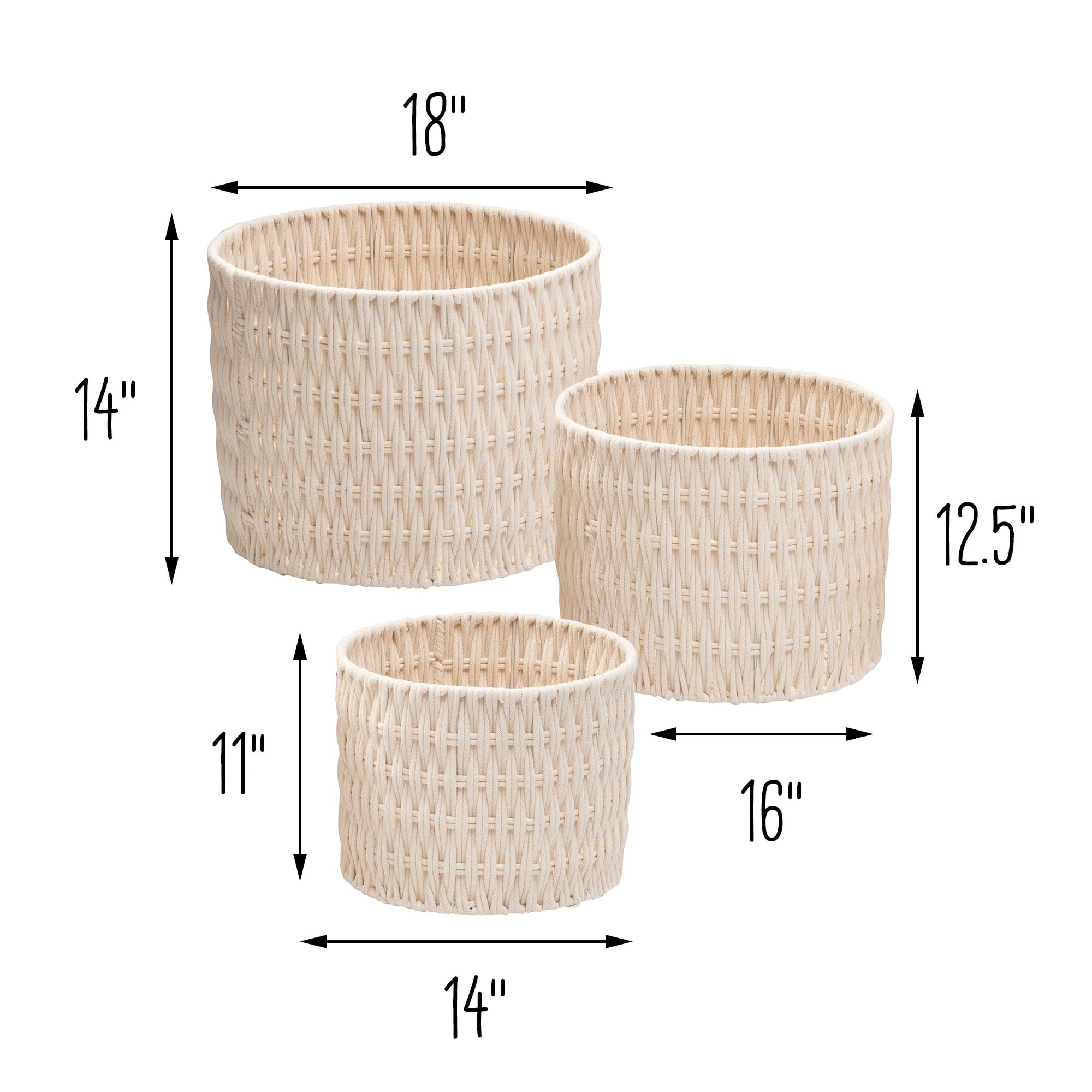 White Metal Frame Nesting Rope Baskets, 3ct.
