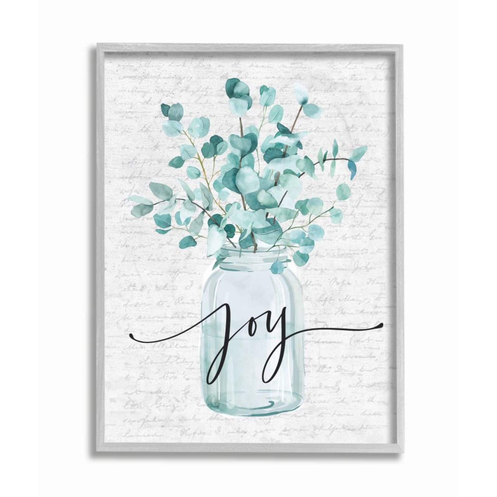 Stupell Industries Aqua Blue Plant Leaves In Joy Jar Framed Wall Art