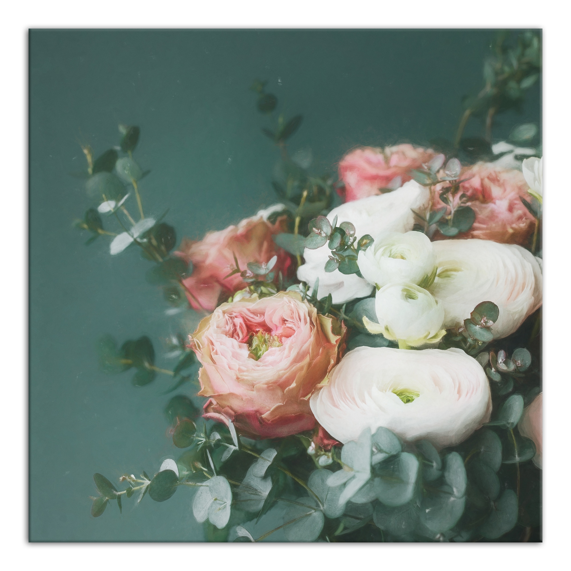 Emerald and Pink Eucalyptus Bouquet 24" x 24" Canvas Wall Art