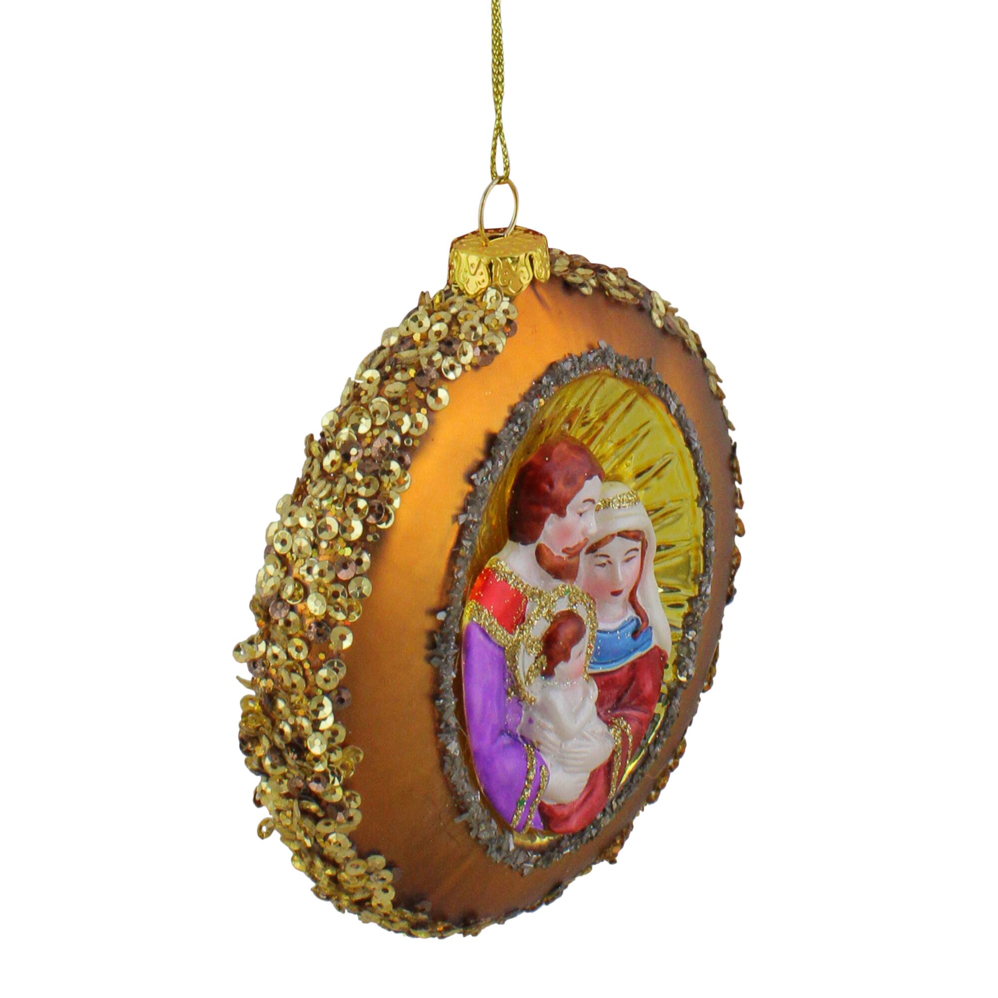 4&#x22; Joseph, Mary &#x26; Baby Jesus Glass Disc Ornament