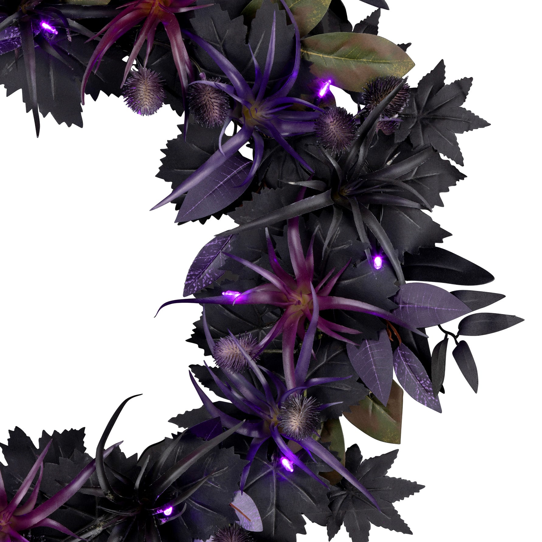 24&#x22; Scare in the Air Purple &#x26; Black Flower Halloween Pre-Lit LED Wreath