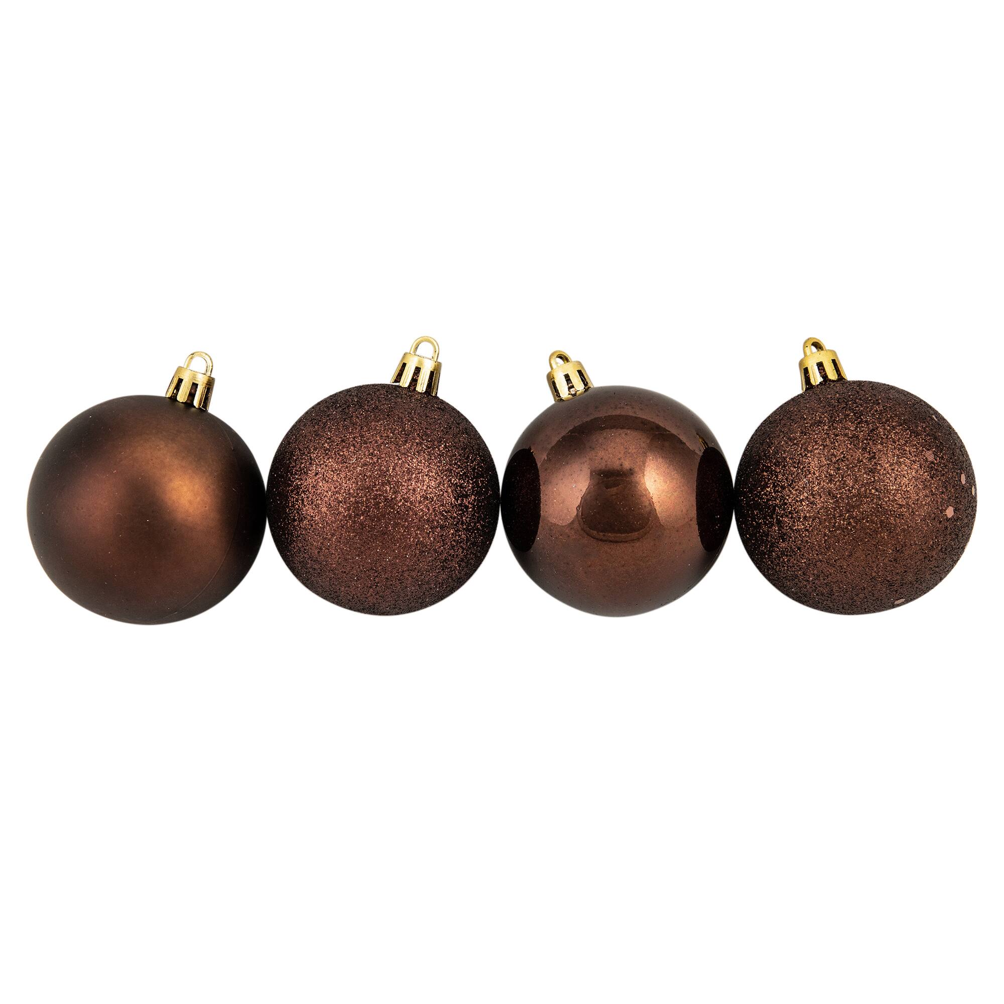 60ct. 2.5" Mocha Brown Shatterproof 4-Finish Christmas Ball Ornaments