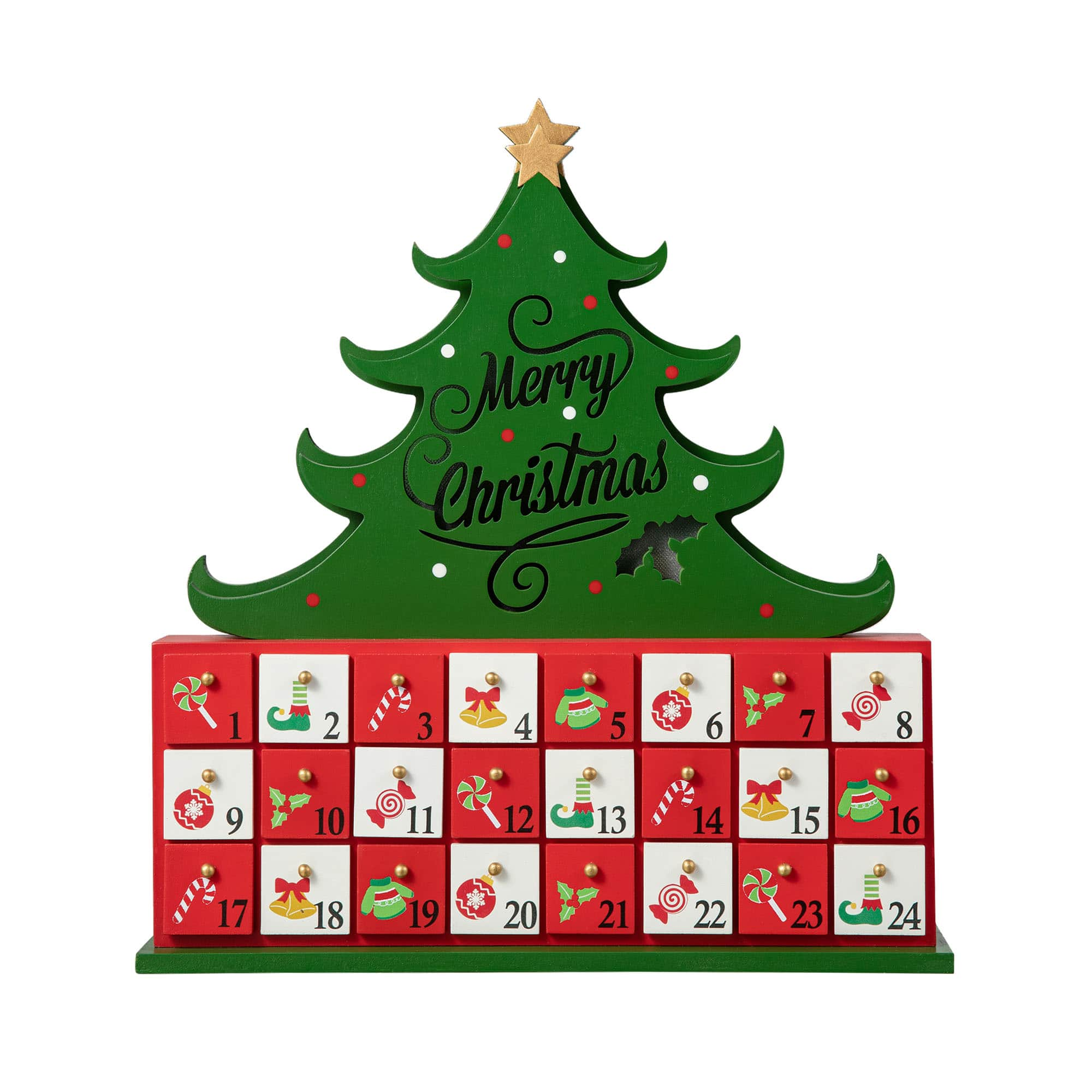 Glitzhome&#xAE; 15.25&#x22; Lighted Christmas Tree Advent Calendar D&#xE9;cor