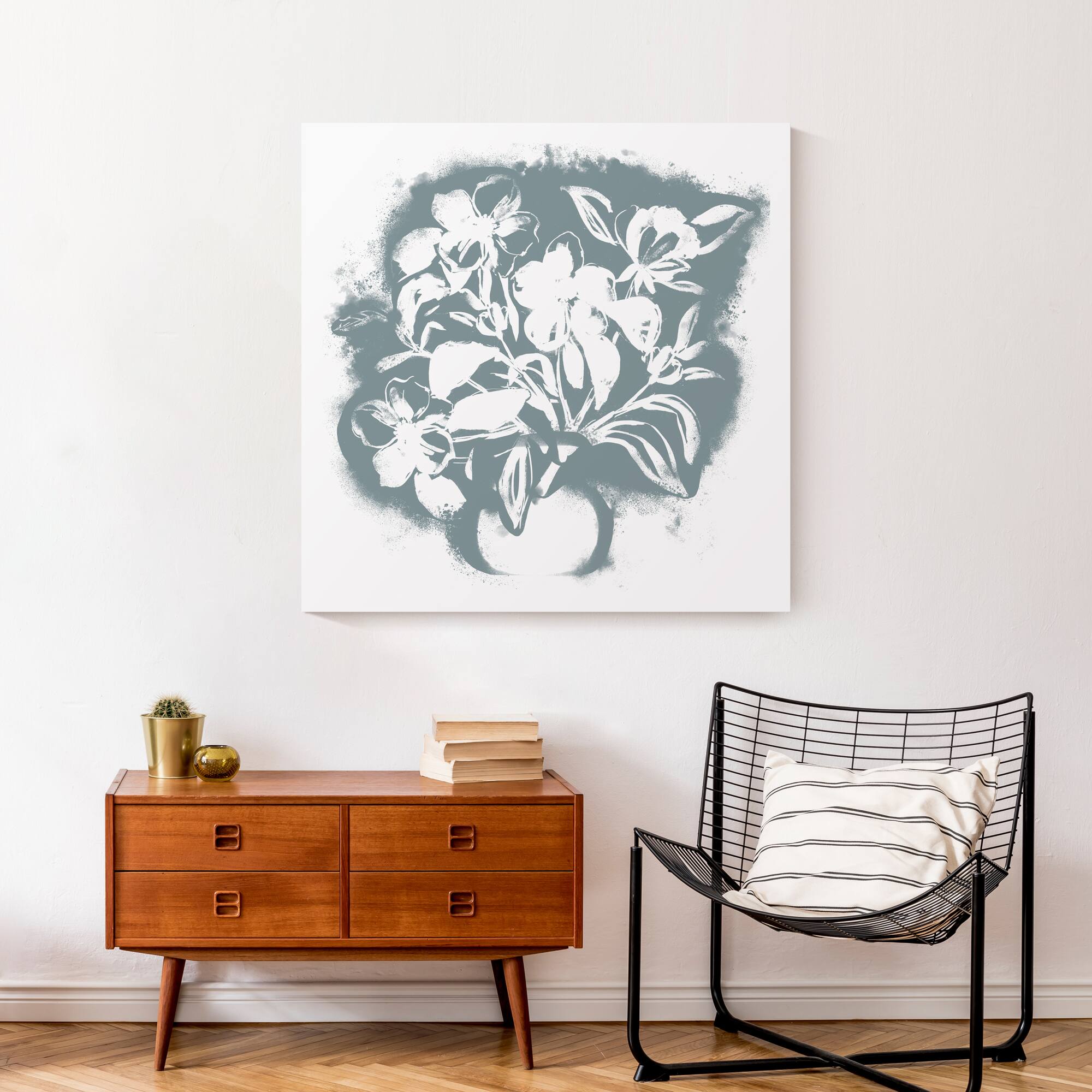 Blue Spray Paint Floral 30" x 30" Canvas Wall Art