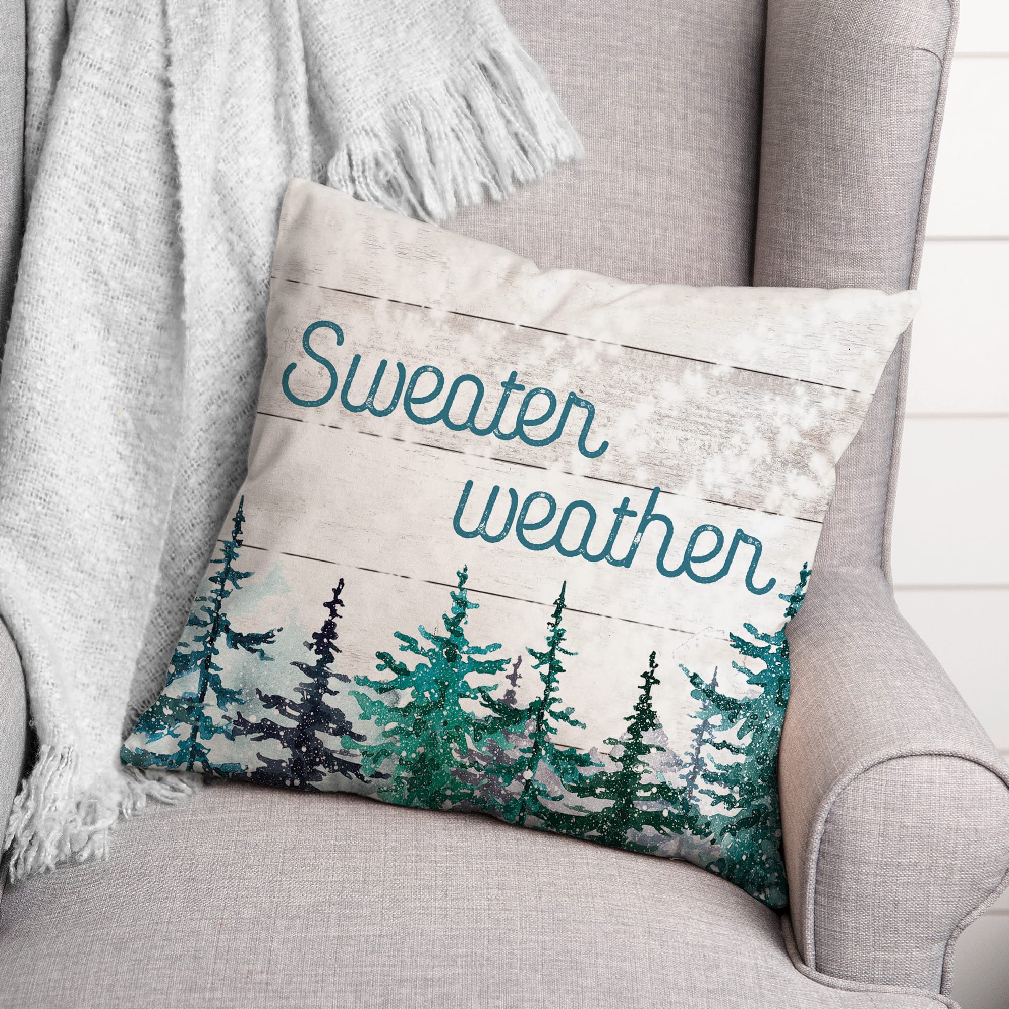 Sweater Weather Trees  18x18 Throw Pillow