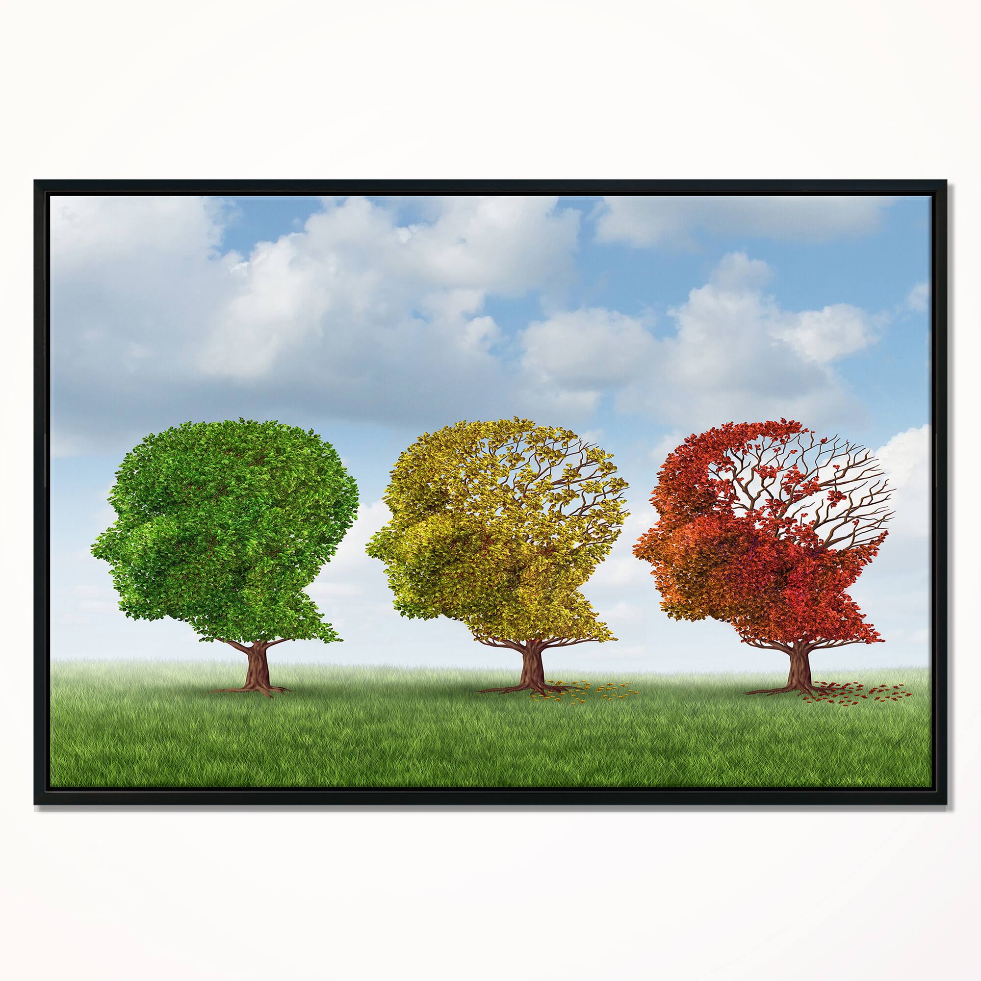Designart - Brain Aging - Abstract Canvas Art Print in Black Frame