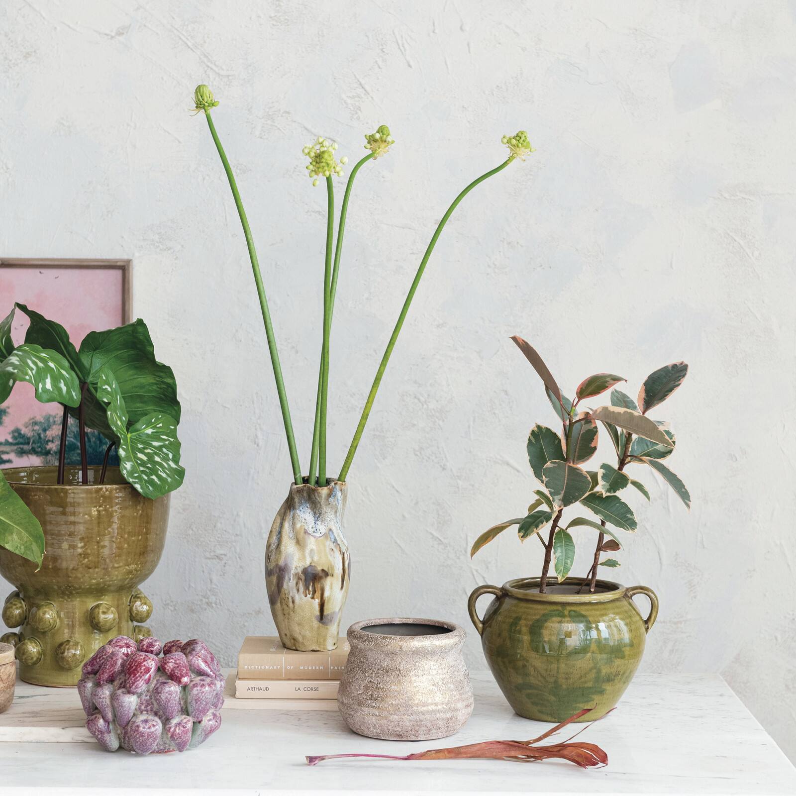Hello Honey&#xAE; 10.5&#x22; Multicolor Hand-Painted Stoneware Organic Vase with Reactive Glaze