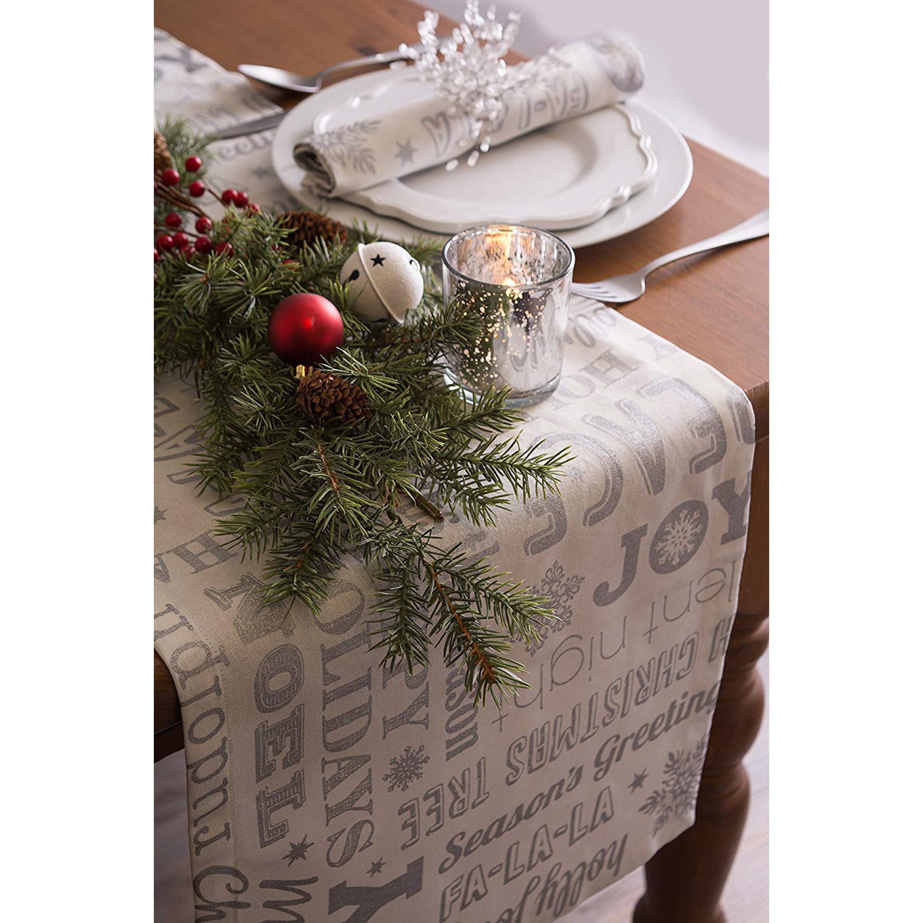DII® 108" Silver Christmas Collage Table Runner