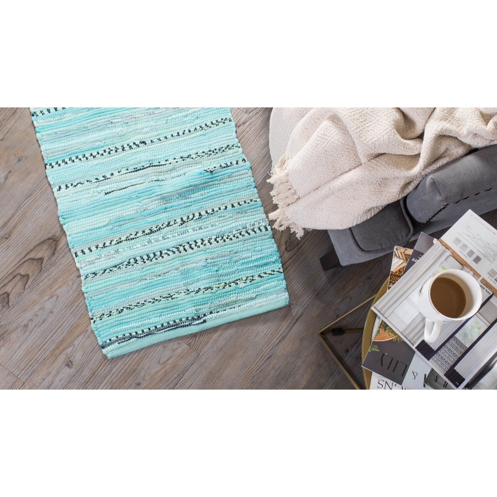 DII&#xAE; Multi Aqua Rag Rug, 20&#x22; x 31.5&#x22;