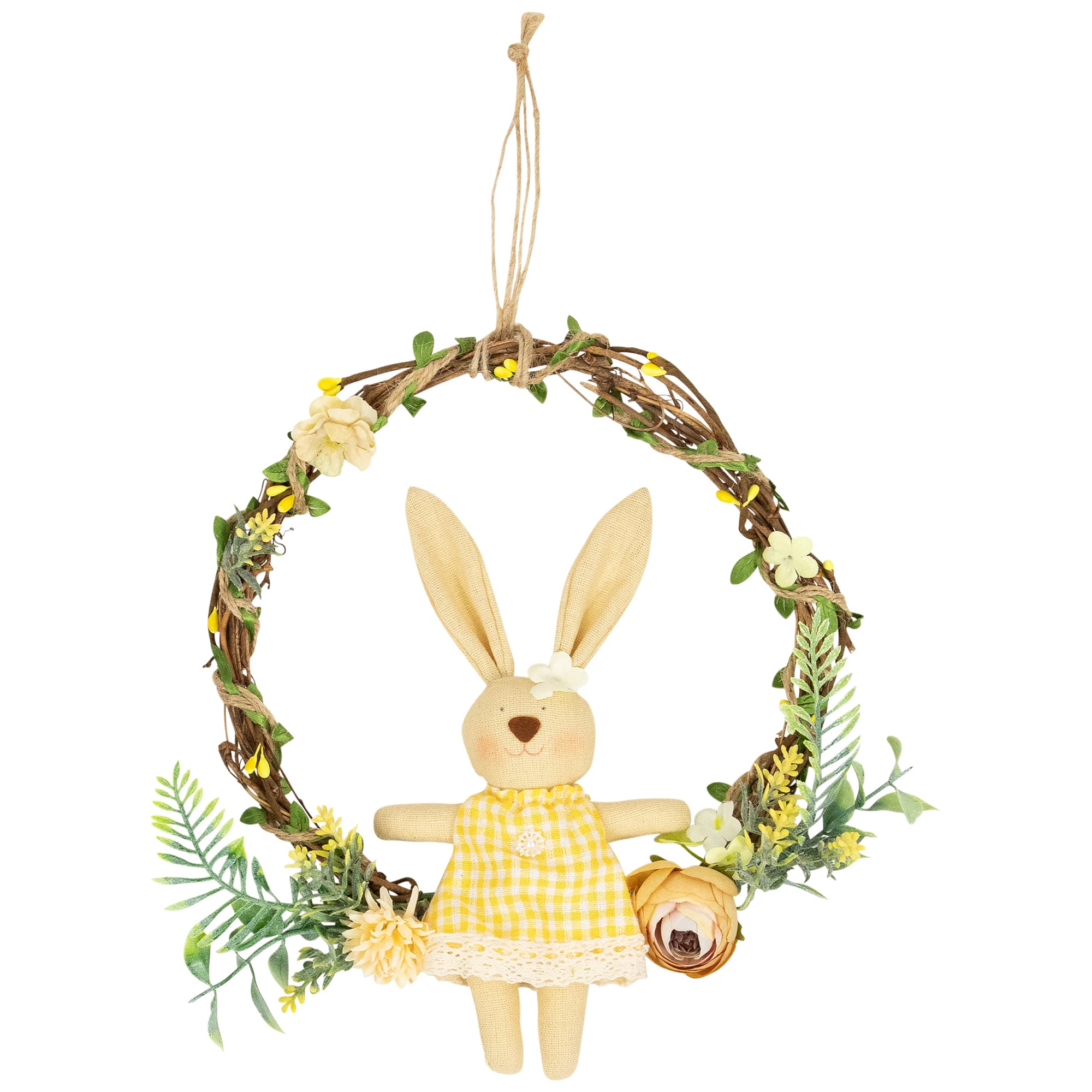 10&#x22; Bunny with Flowers Artificial Easter Twig Wreath