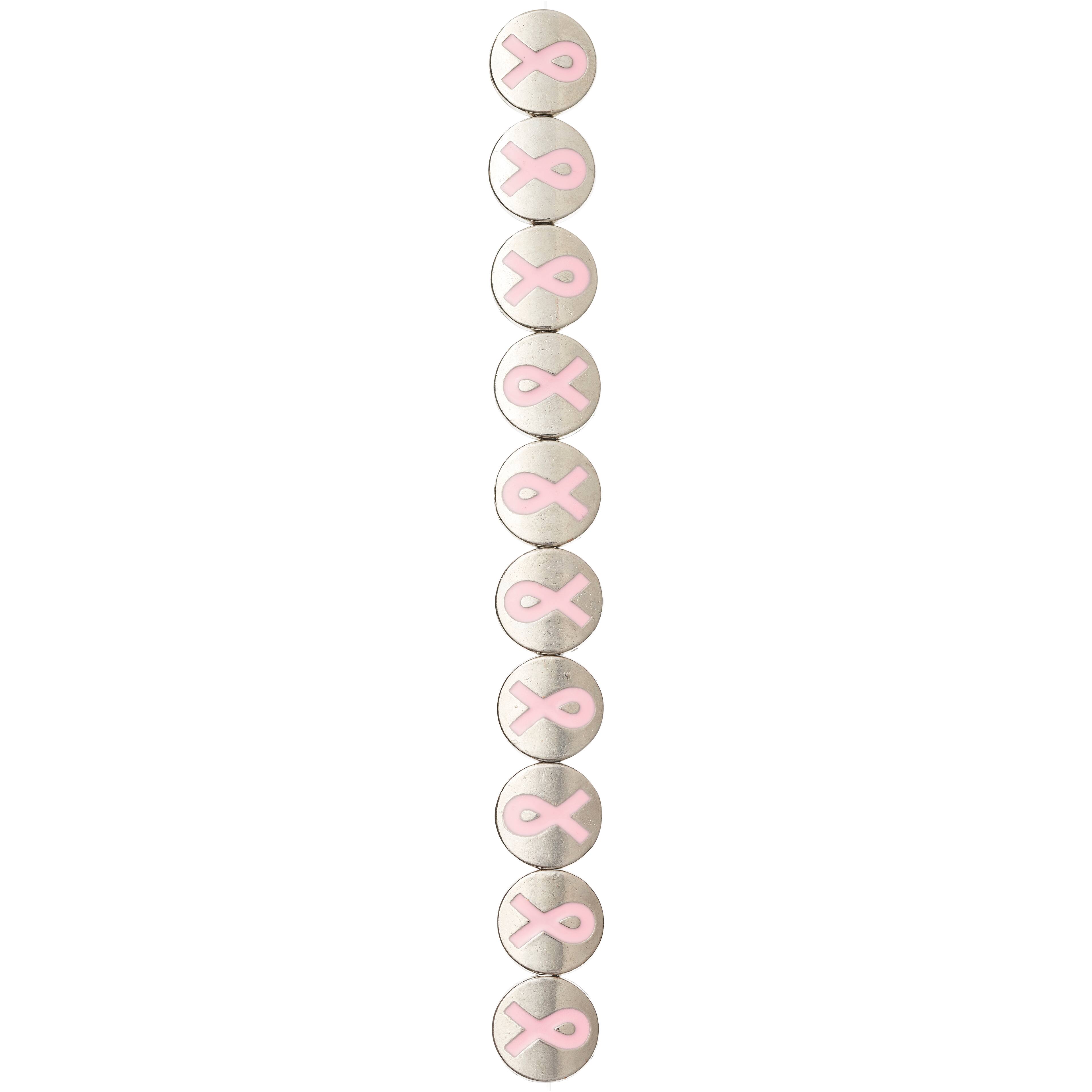 12 Pack: Pink Ribbon Metal Lentil Beads, 14mm by Bead Landing&#x2122;