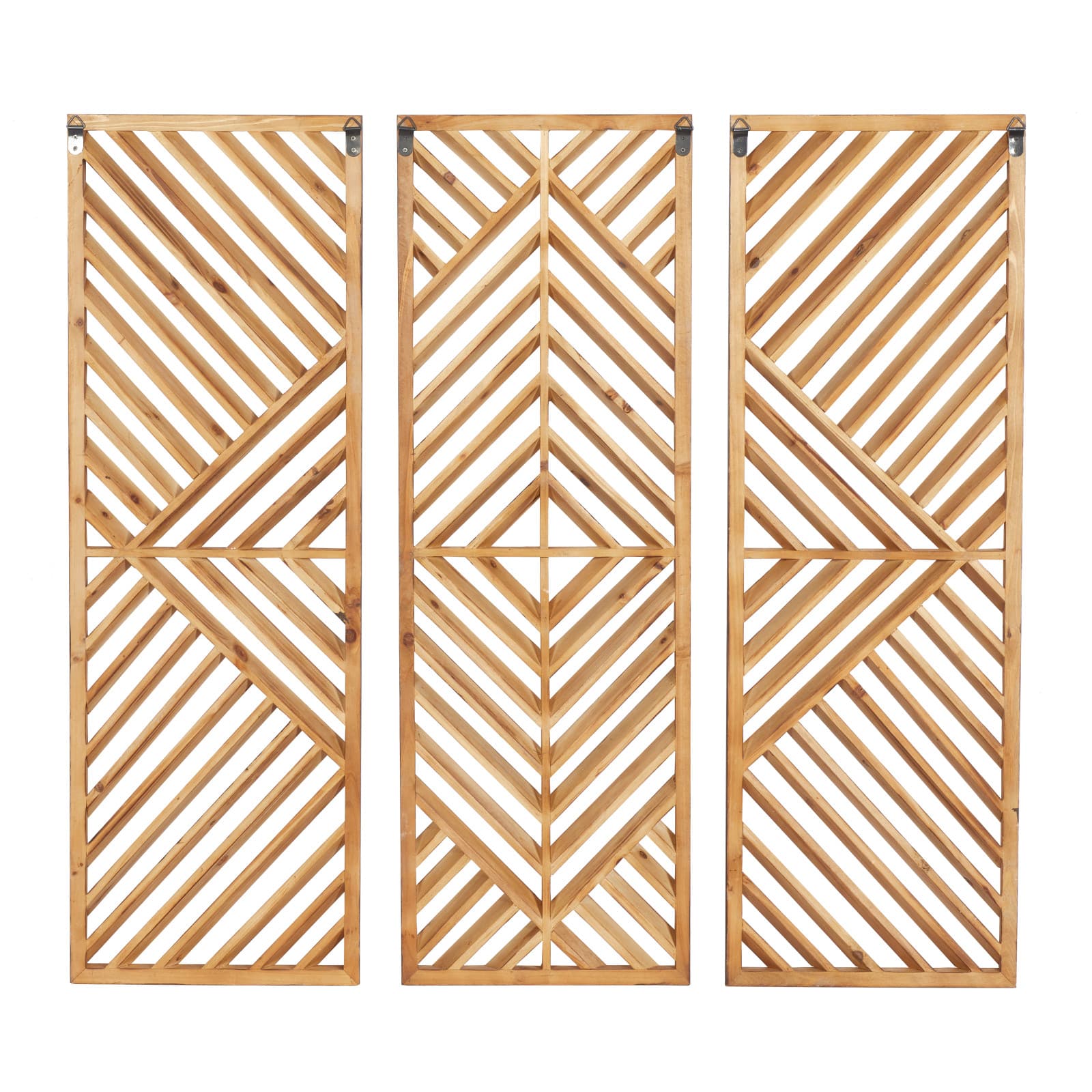 Set of 3 Brown Wood Contemporary Wall Decor 12&#x22;, 35&#x22;