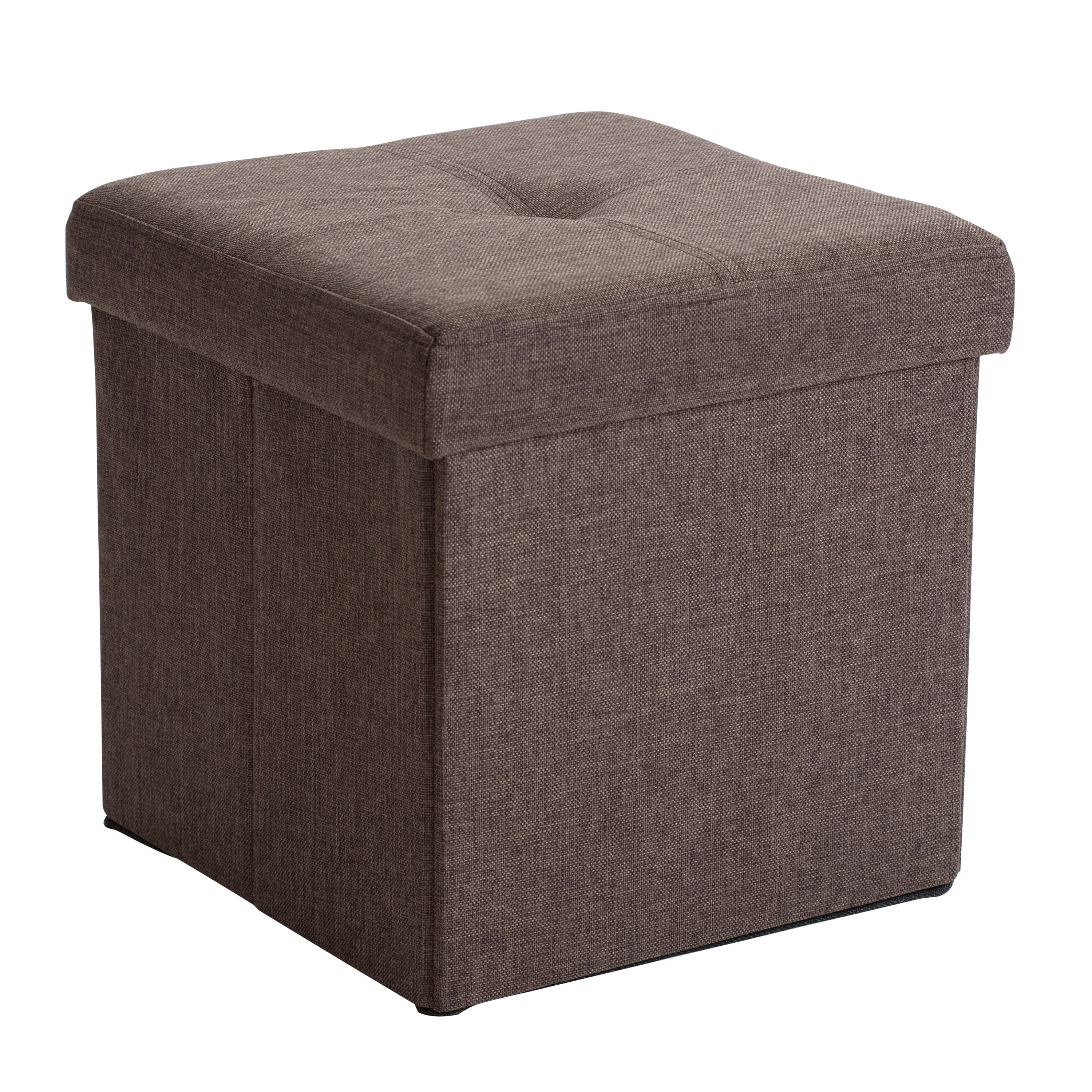 Simplify 15" Faux Linen Folding Storage Ottoman Cube