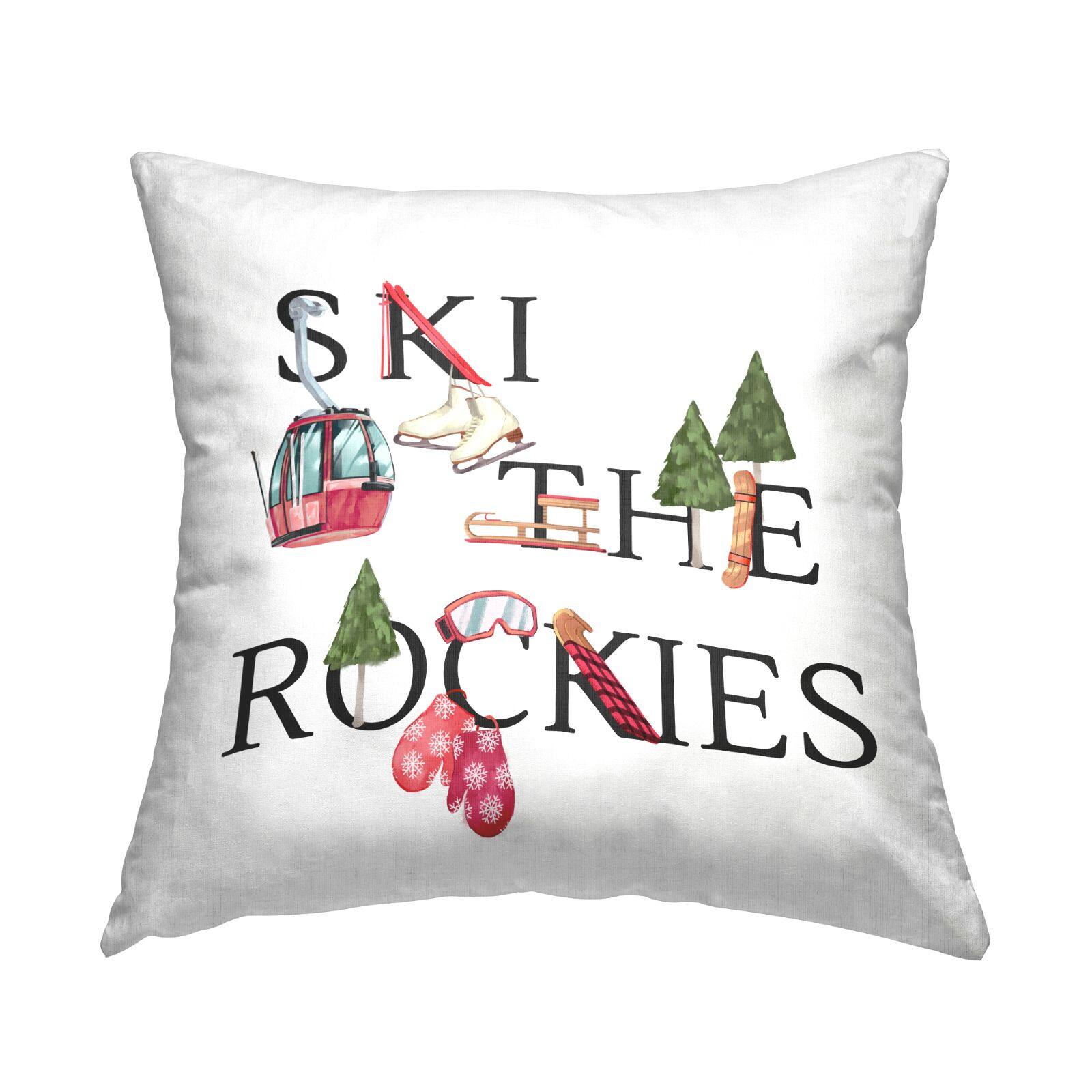 Stupell Industries Ski The Rockies Seasonal Winter Sports Typography Throw Pillow, 18" x 18"