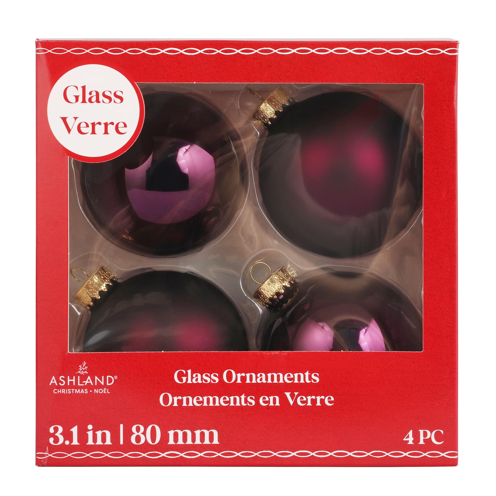4 Pack 3.1&#x22; Purple Matte &#x26; Shiny Glass Ball Ornaments by Ashland&#xAE;