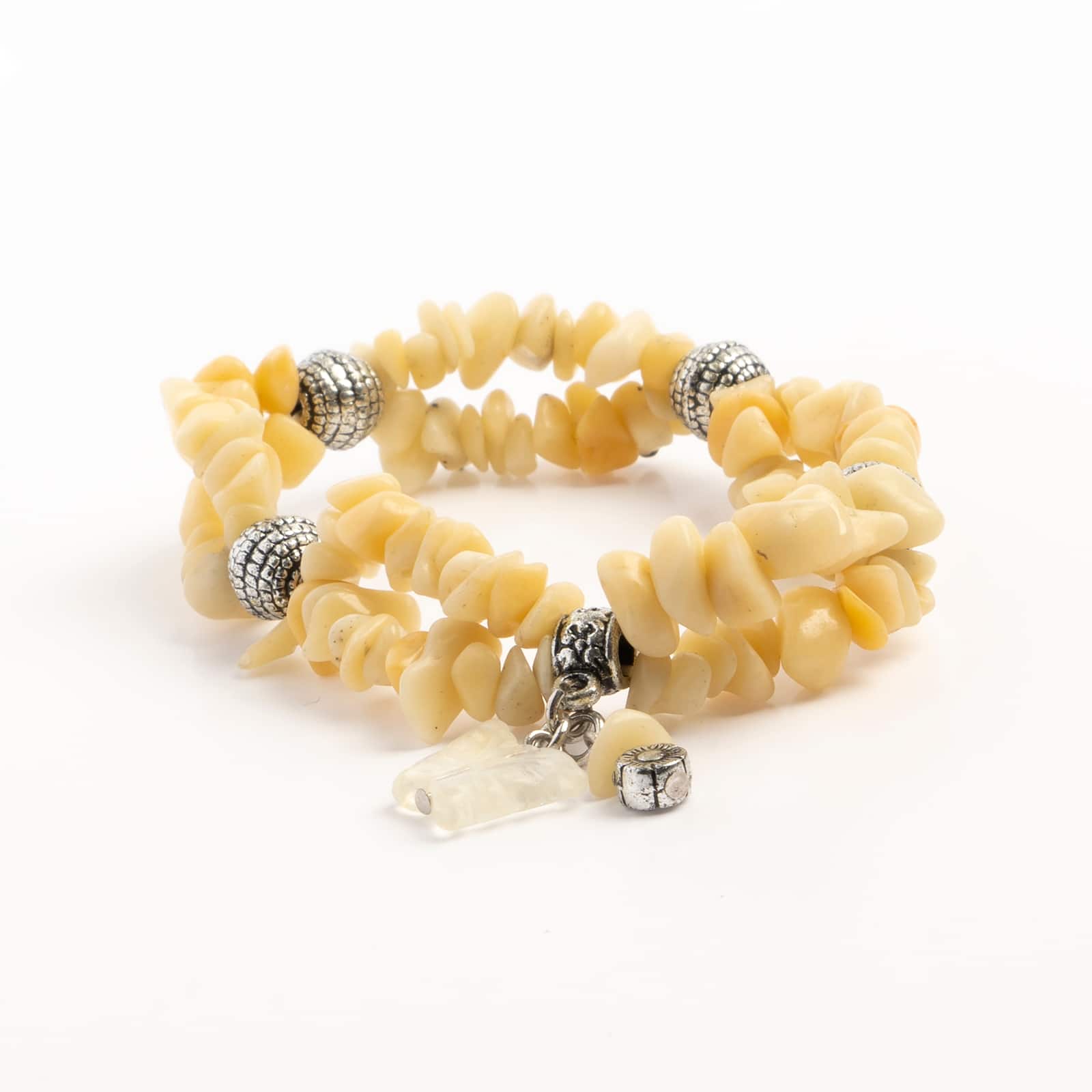 John Bead Honey Jade Happiness Yellow Natural Stone 2-Strand Bracelet with Butterfly Charm