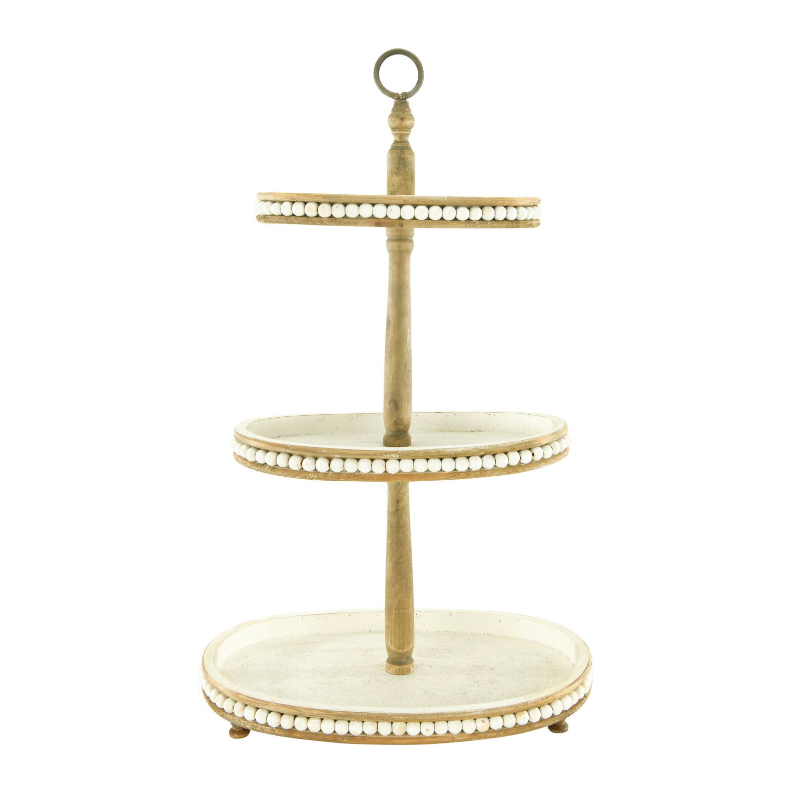 Hello Honey® 30.5" Decorative Oval 3-Tier Wood Tray with Handle