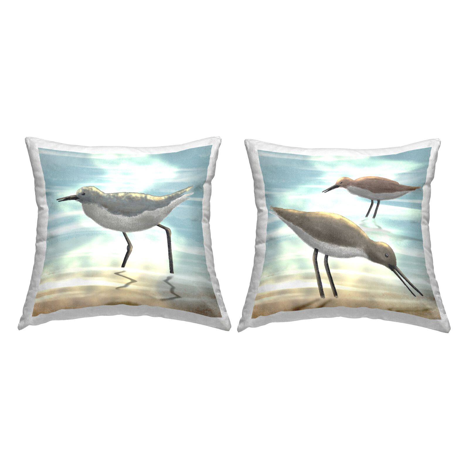 Stupell Industries Sandpipers On Beach Shore Sunlit Ocean Waves 2 Pillow Set, 18" x 18"