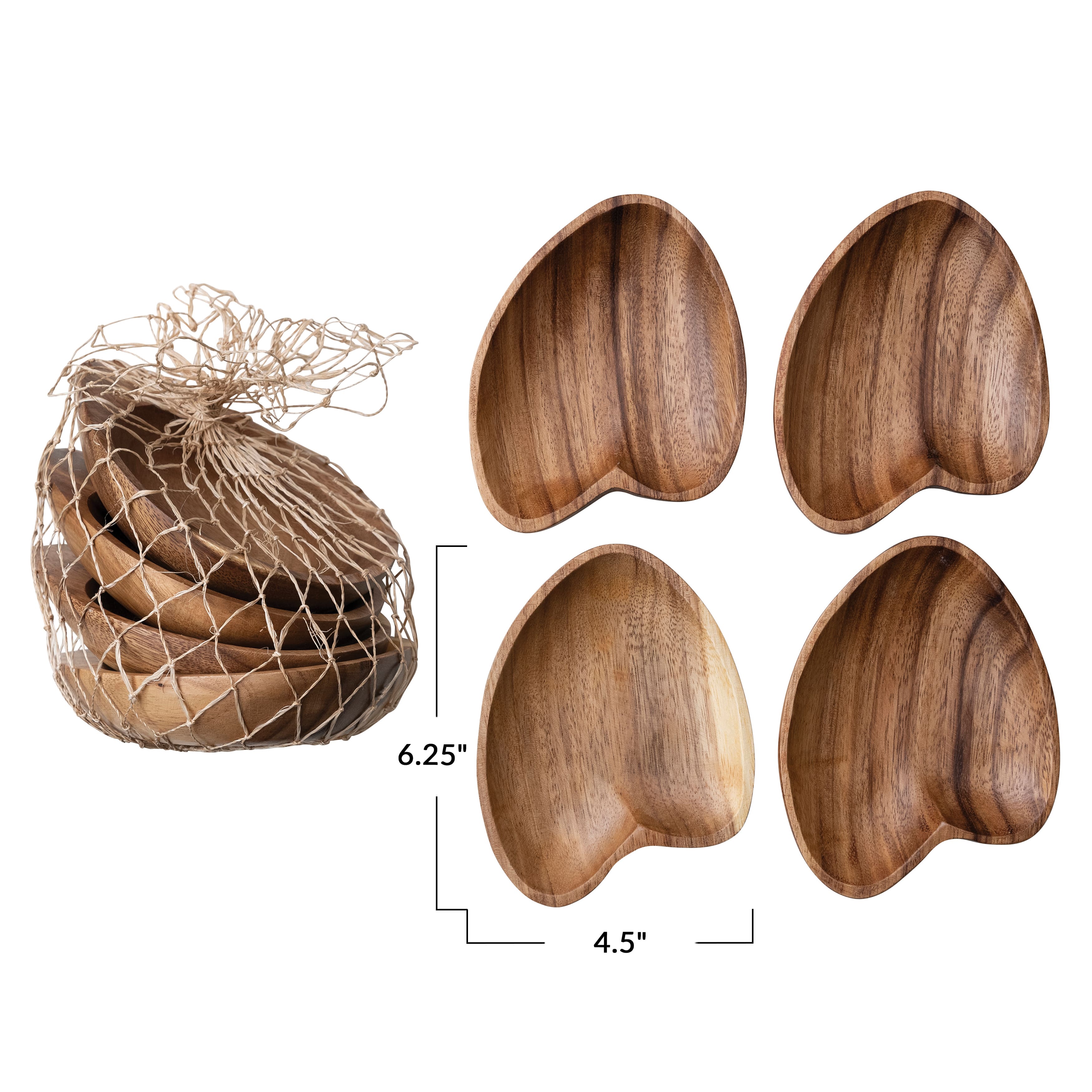 Natural Heart Shaped Acacia Wood Tray Set