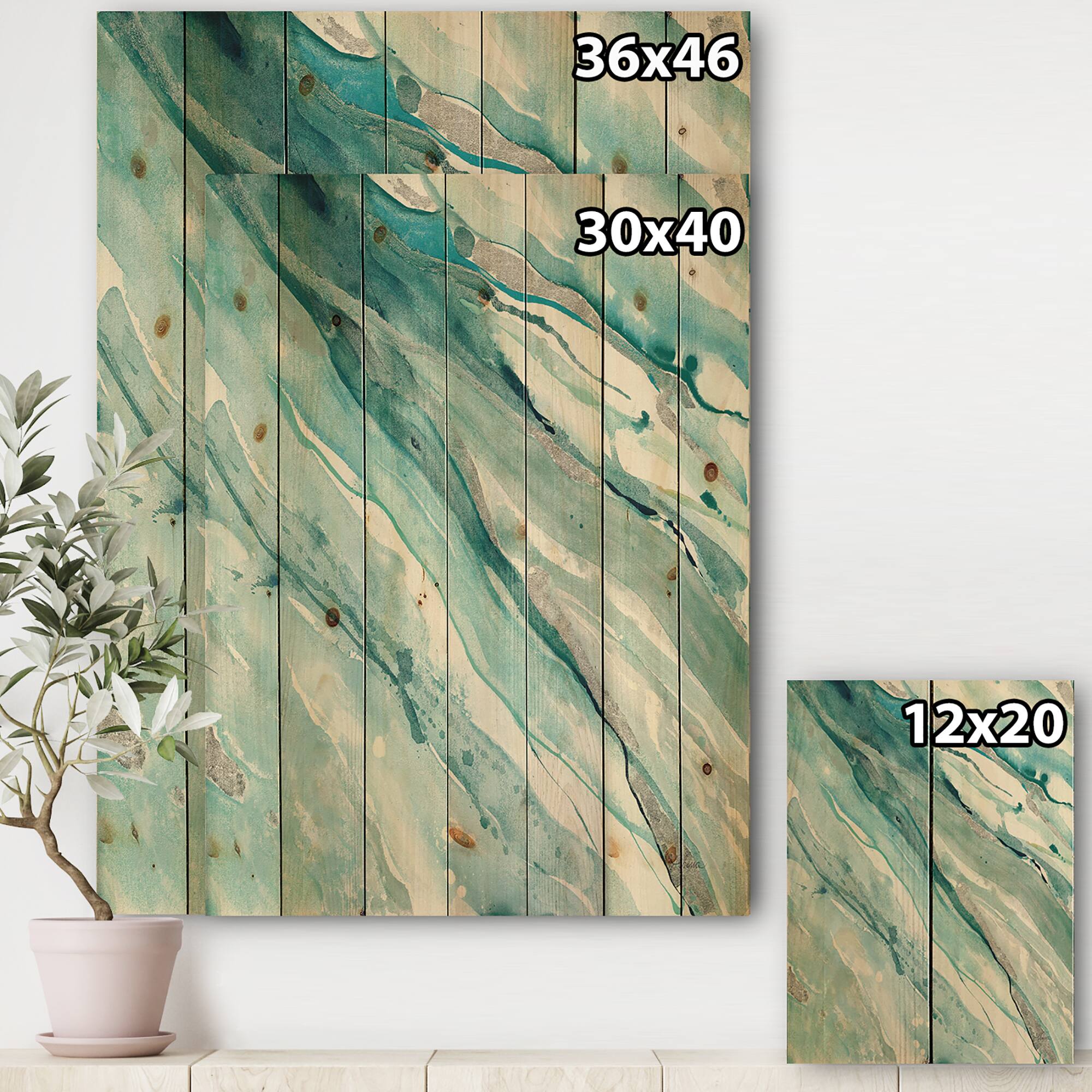 Designart - Silver Springs II Blue Green - Nautical &#x26; Coastal Print on Natural Pine Wood