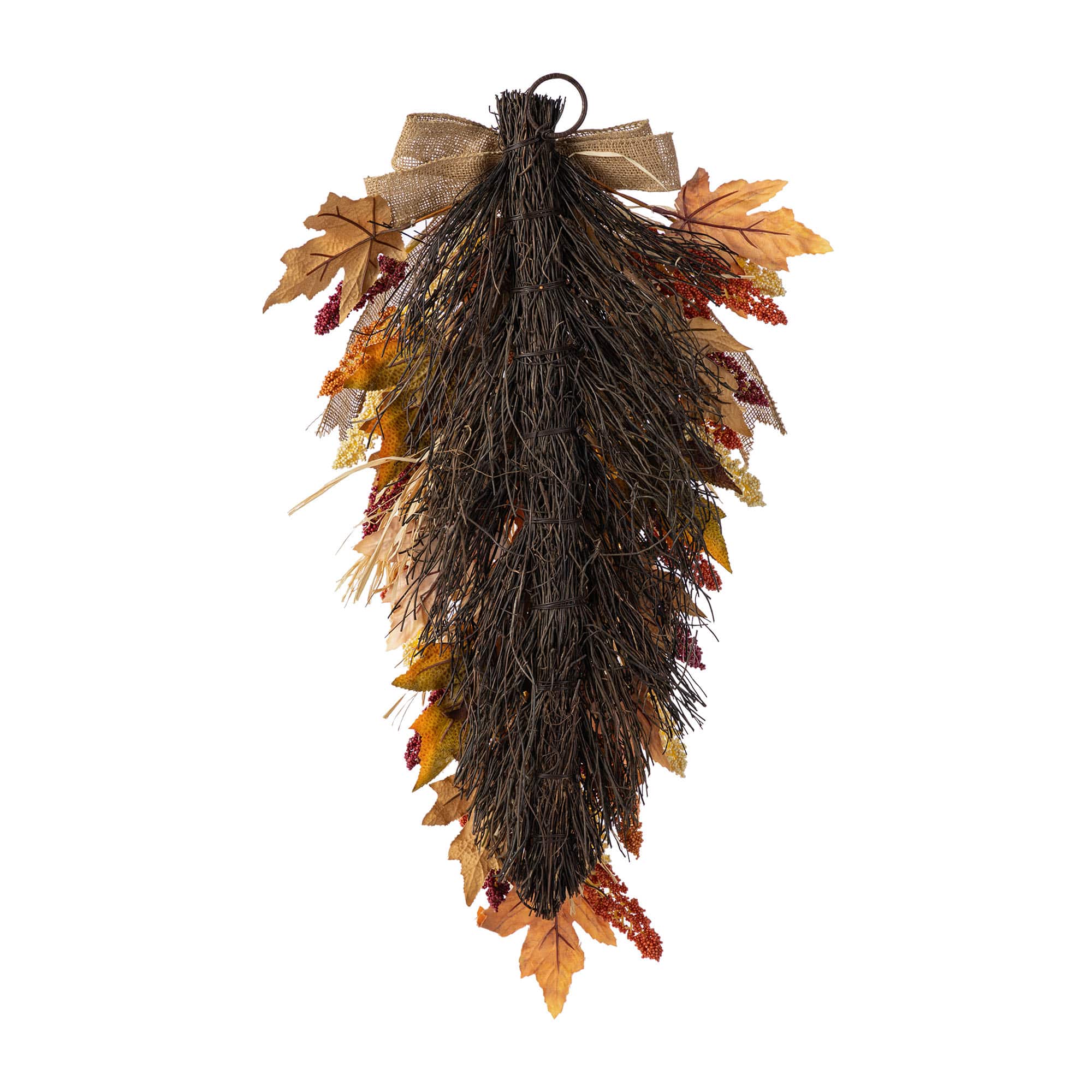 Glitzhome® 28" Fall Sorghum Swag Includes a Black Metal Wreath Hanger