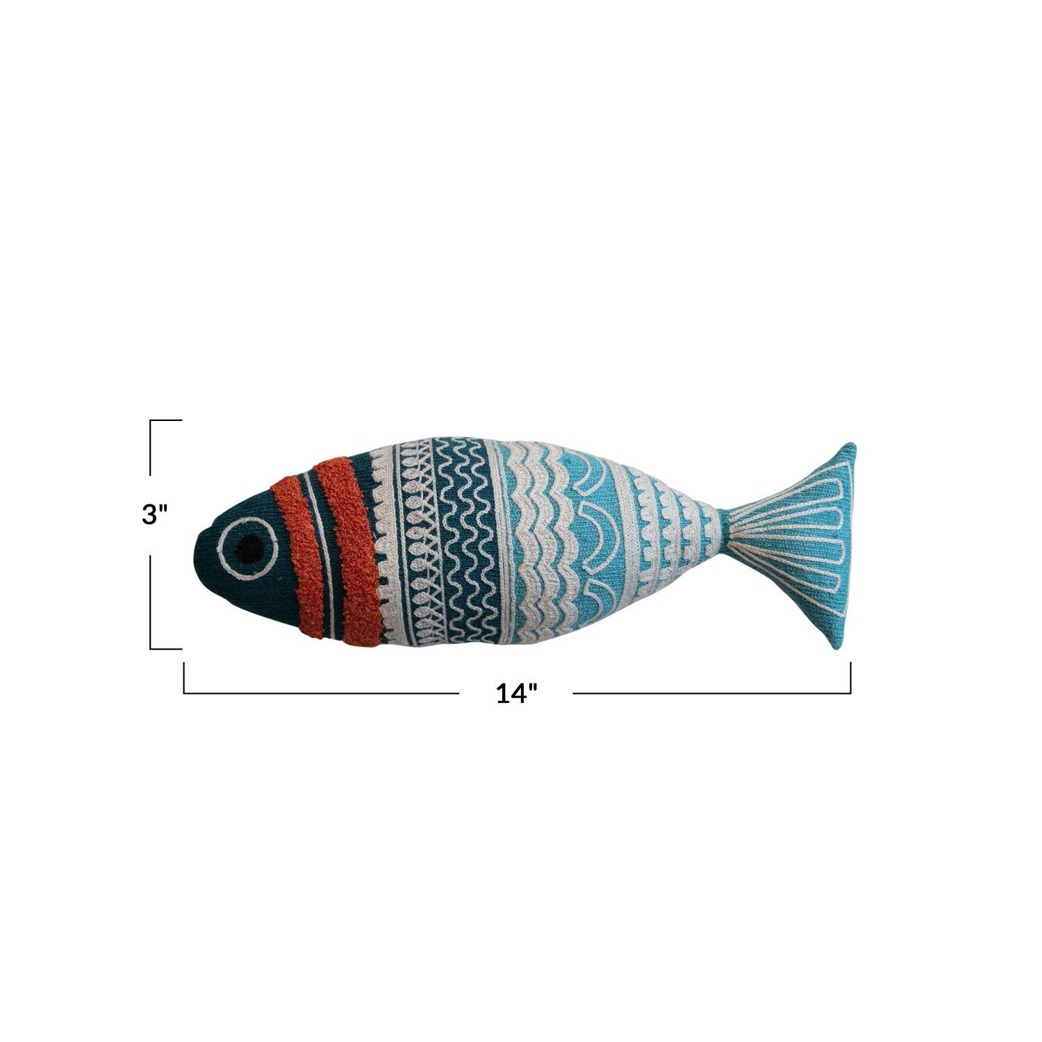 Hello Honey&#xAE; 14&#x22; Multicolor Embroidered Cotton Knit Fish Shaped Pillow