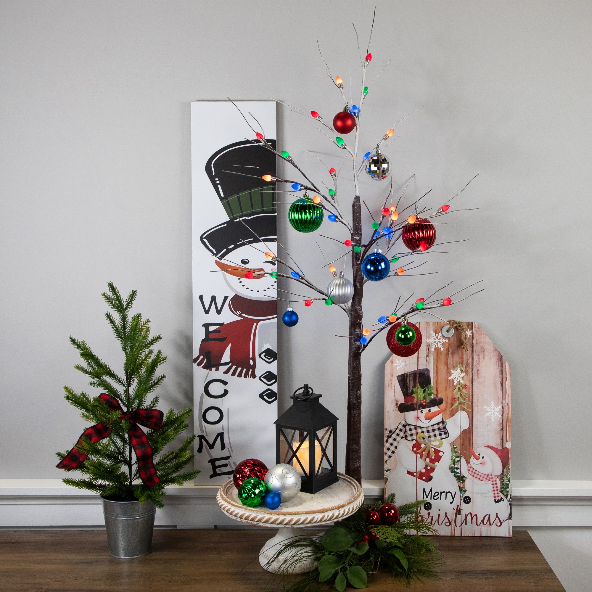 4ft. Pre-Lit Brown Frosted Christmas Twig Tree, Multicolor LED Lights