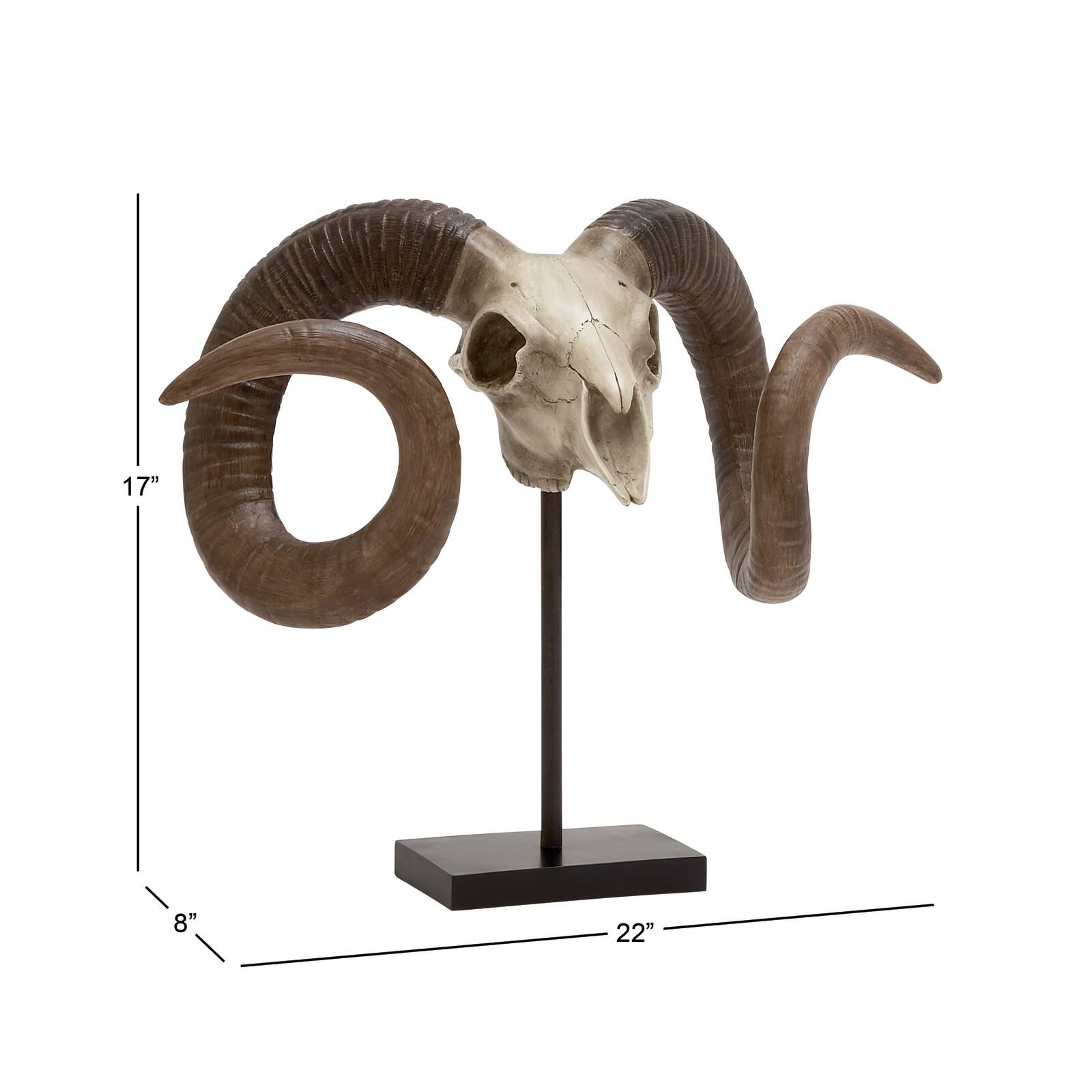 17&#x22; Brown Skull Traditional Sculpture