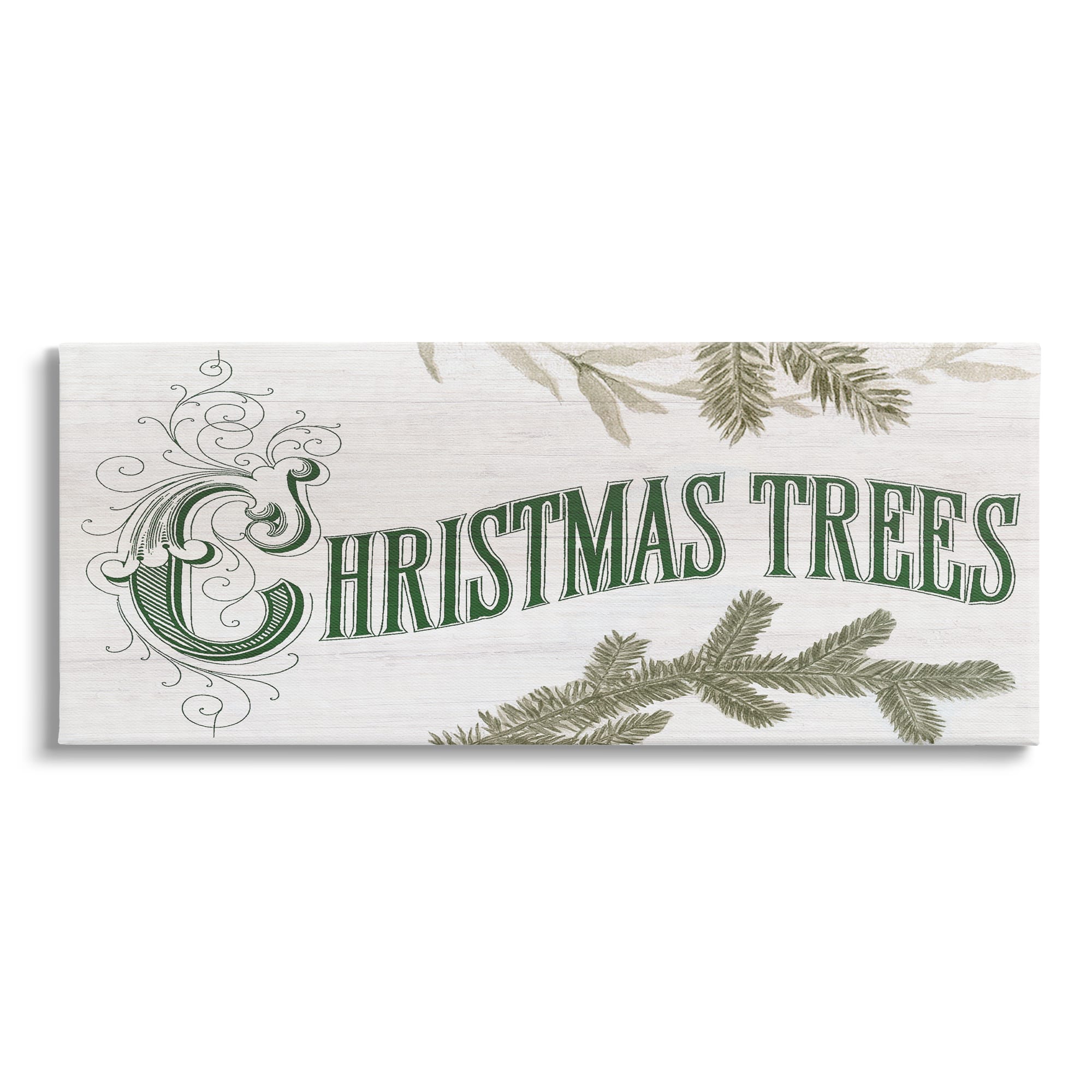 Stupell Industries Christmas Trees Ornate Letters Canvas Wall Art