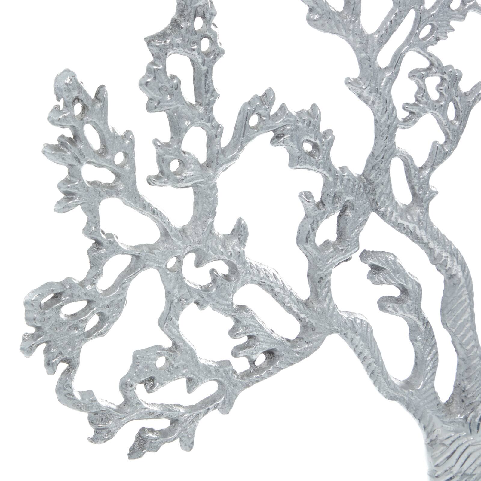 19&#x22; Silver Aluminum &#x26; Wood Tree-Inspired Contemporary Sculpture