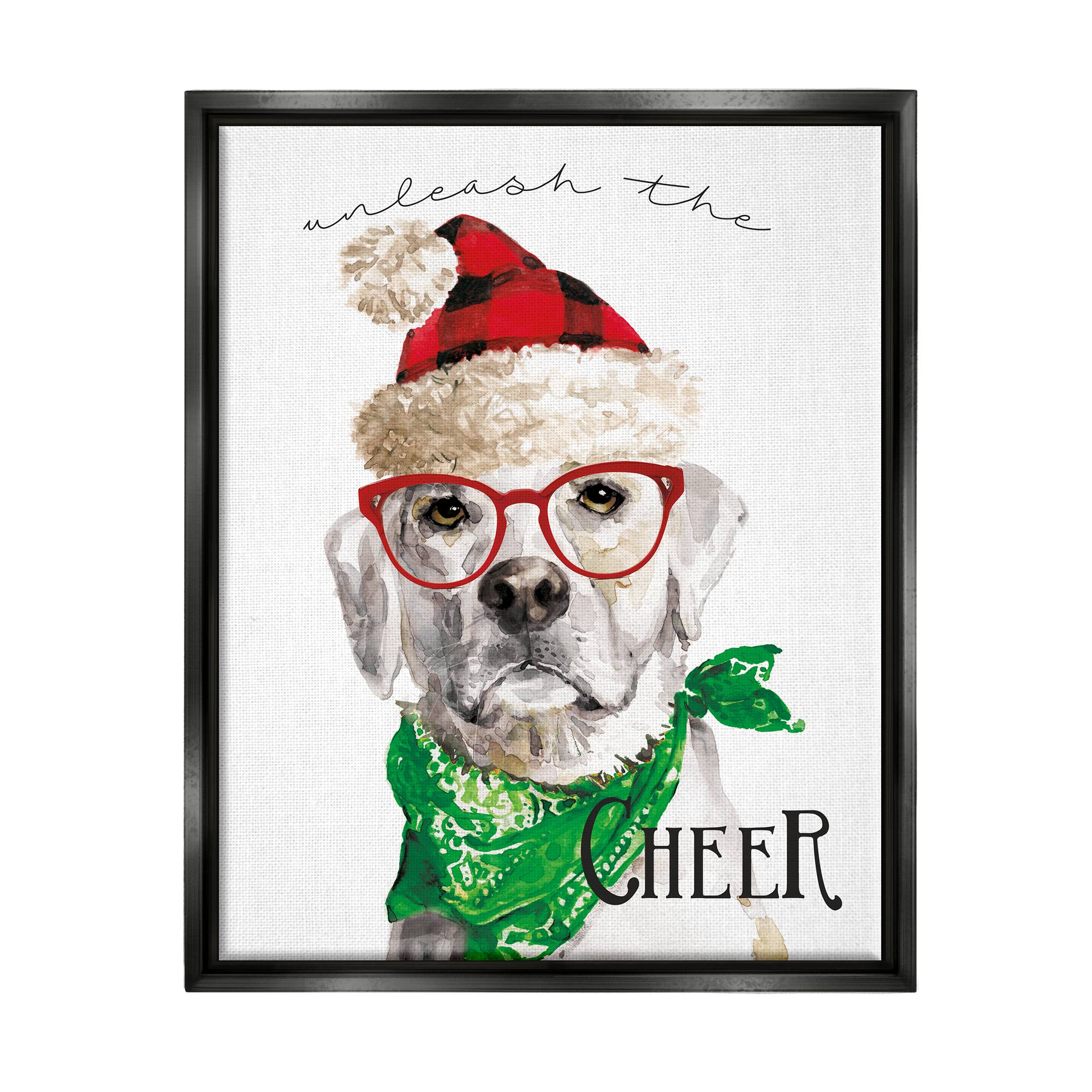 Stupell Industries Unleash The Cheer Holiday Dog Framed Floater Canvas Wall Art