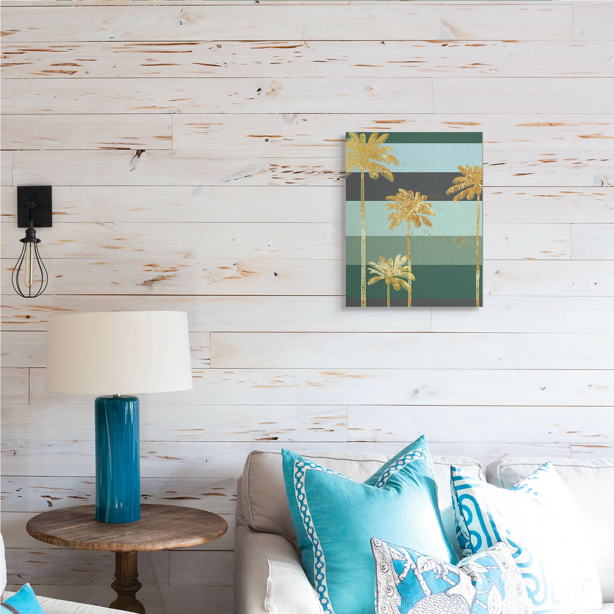 Stupell Industries Glam Tropical Palms over Green Bold Stripes Canvas Wall Art