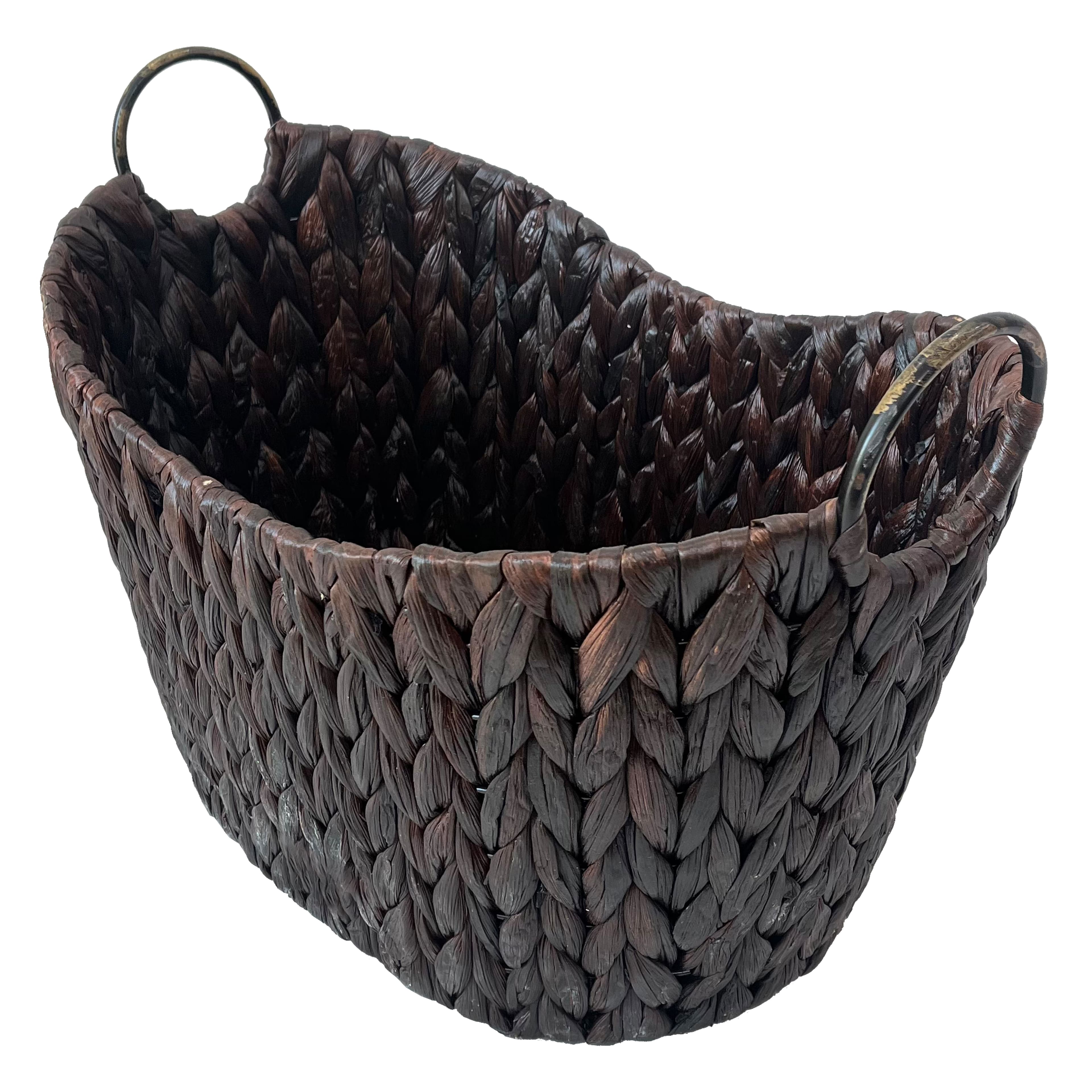 Large Espresso Woven Basket with Metal Handles by Ashland®