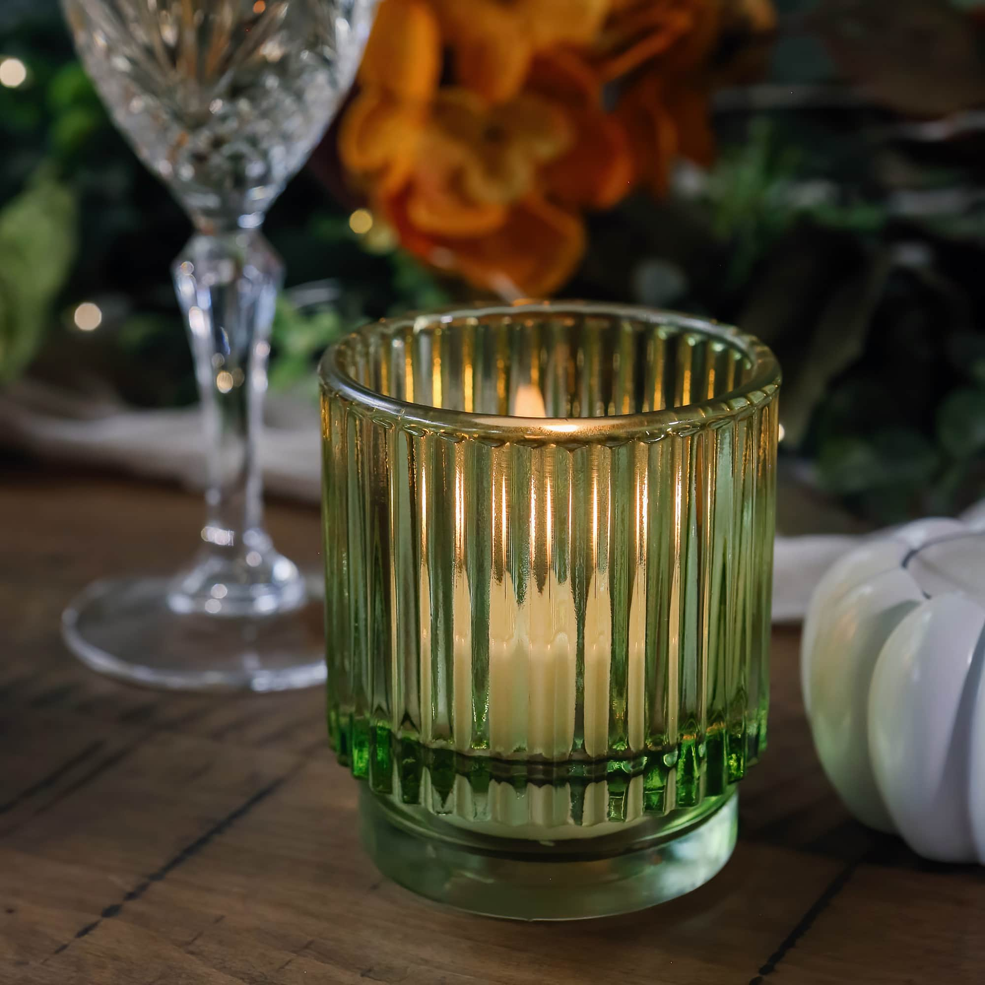 Kate Aspen Ribbed Green Glass Votive Candle Holder Set, 6ct.